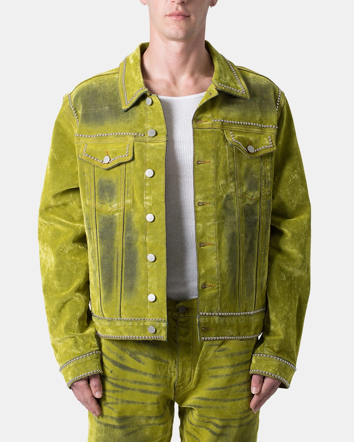 Rain Blocker MNML Studded Suede Denim Jacket Green