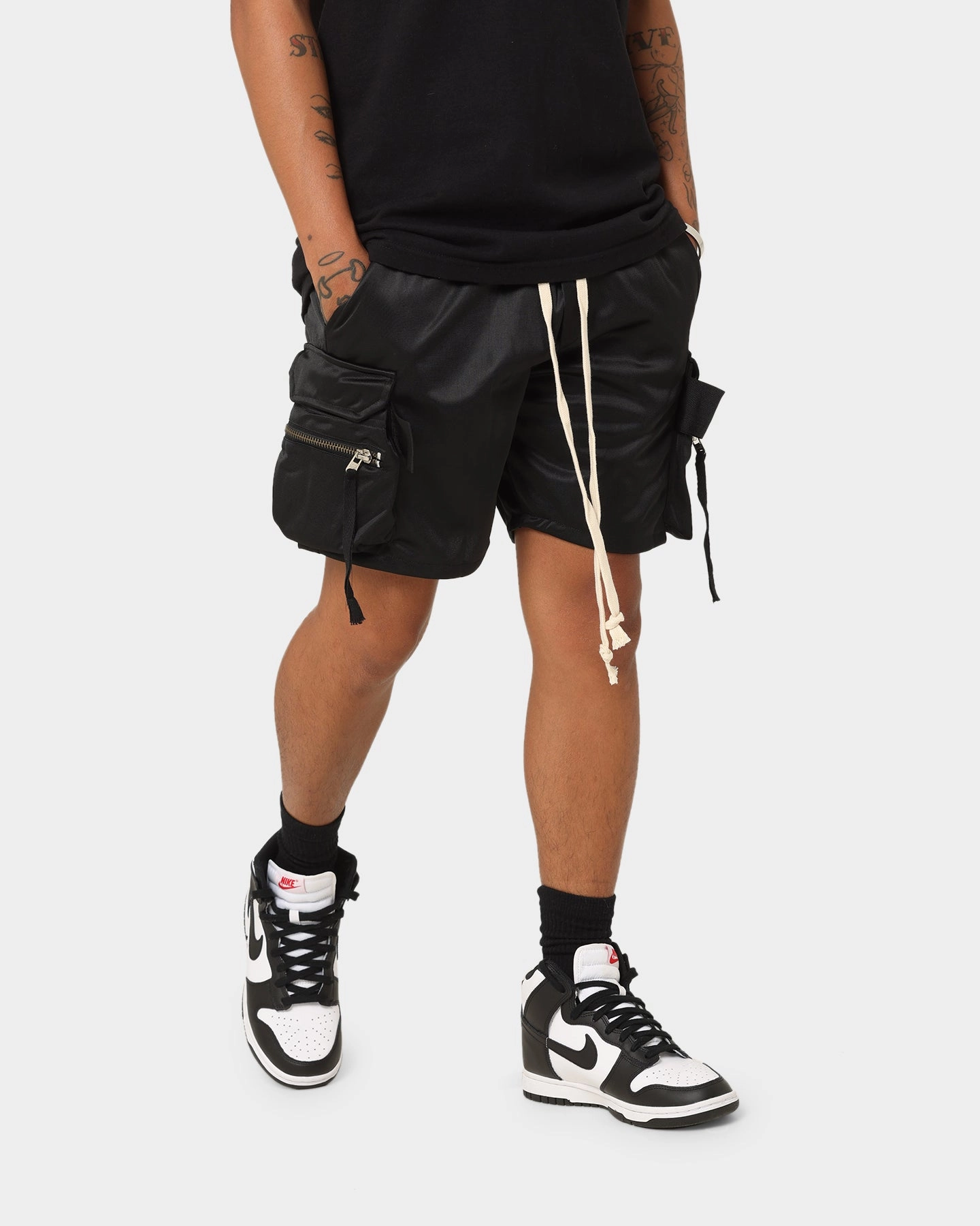 No Ride Up Technology nylon blend MNML Tactical Cargo Shorts Black