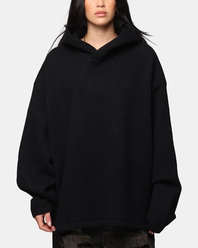 Ergonomic Shoulder Design Warm Shield MNML Tonal Grain Knitted Hoodie Black