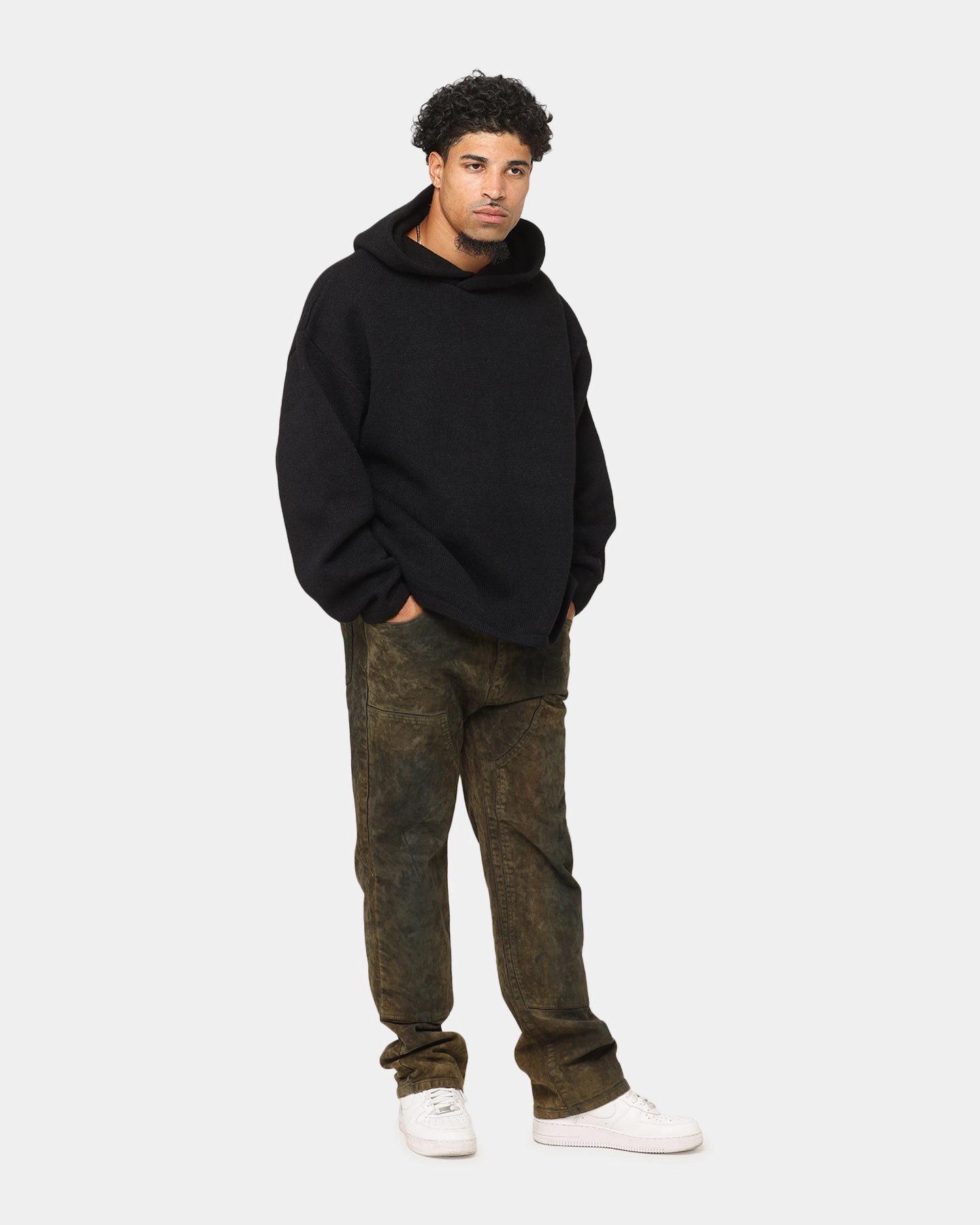 Endorse Lightweight Padding MNML Tonal Grain Knitted Hoodie Black