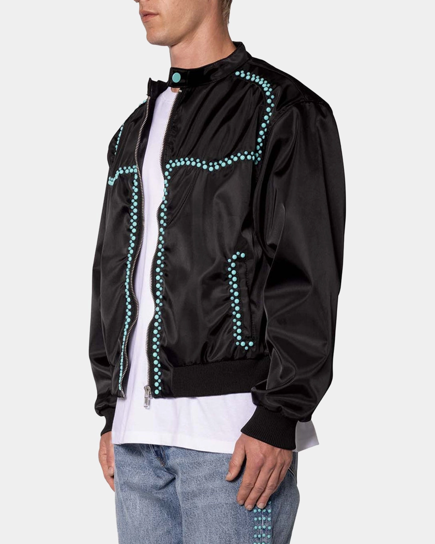 MNML Turquoise Studded Snap Jacket Black Noise Free Fabric