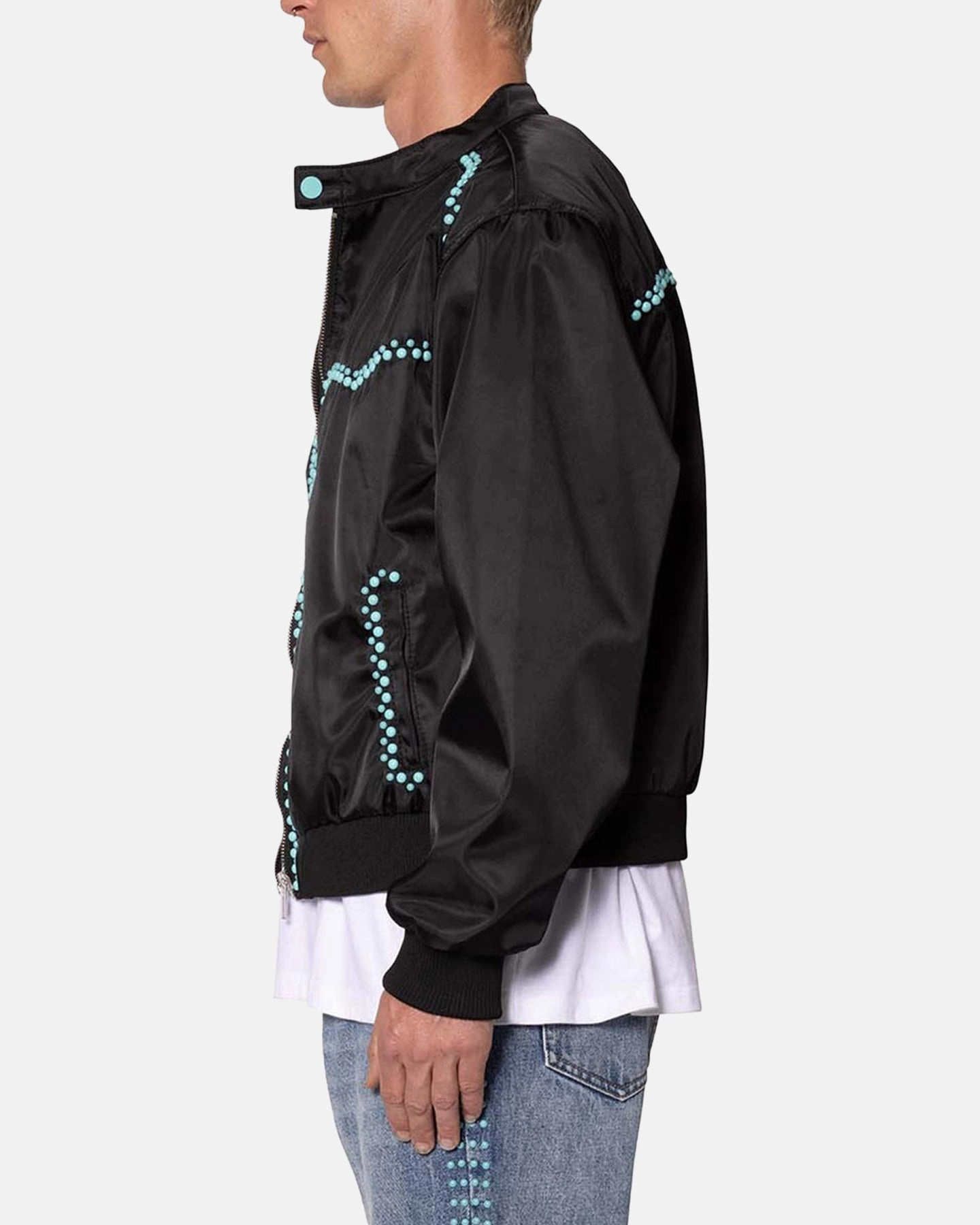 MNML Turquoise Studded Snap Jacket Black Range