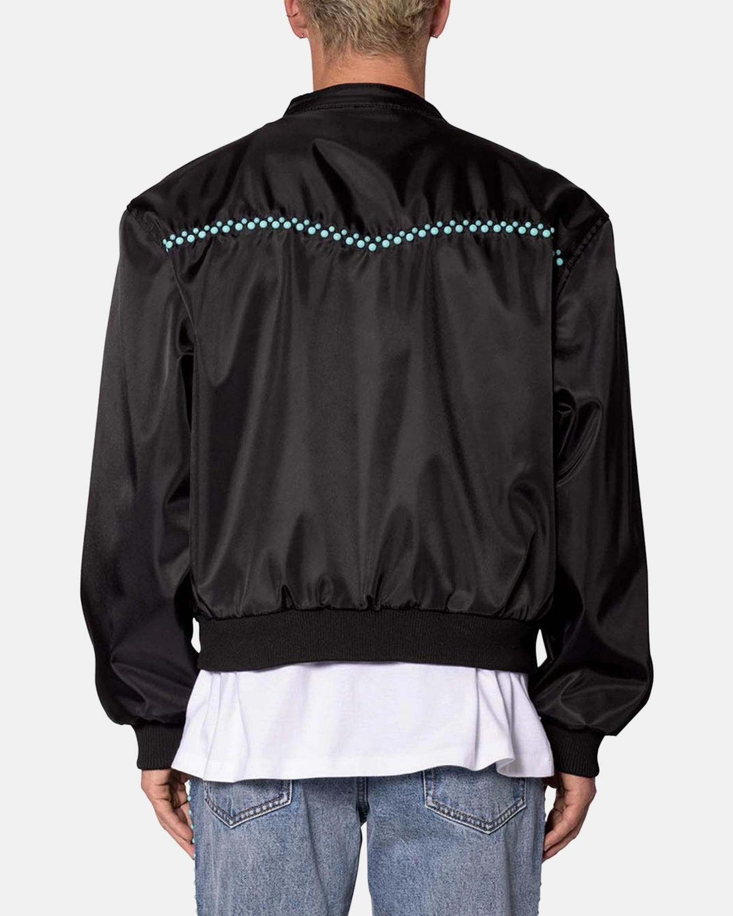 Taped Seams MNML Turquoise Studded Snap Jacket Black