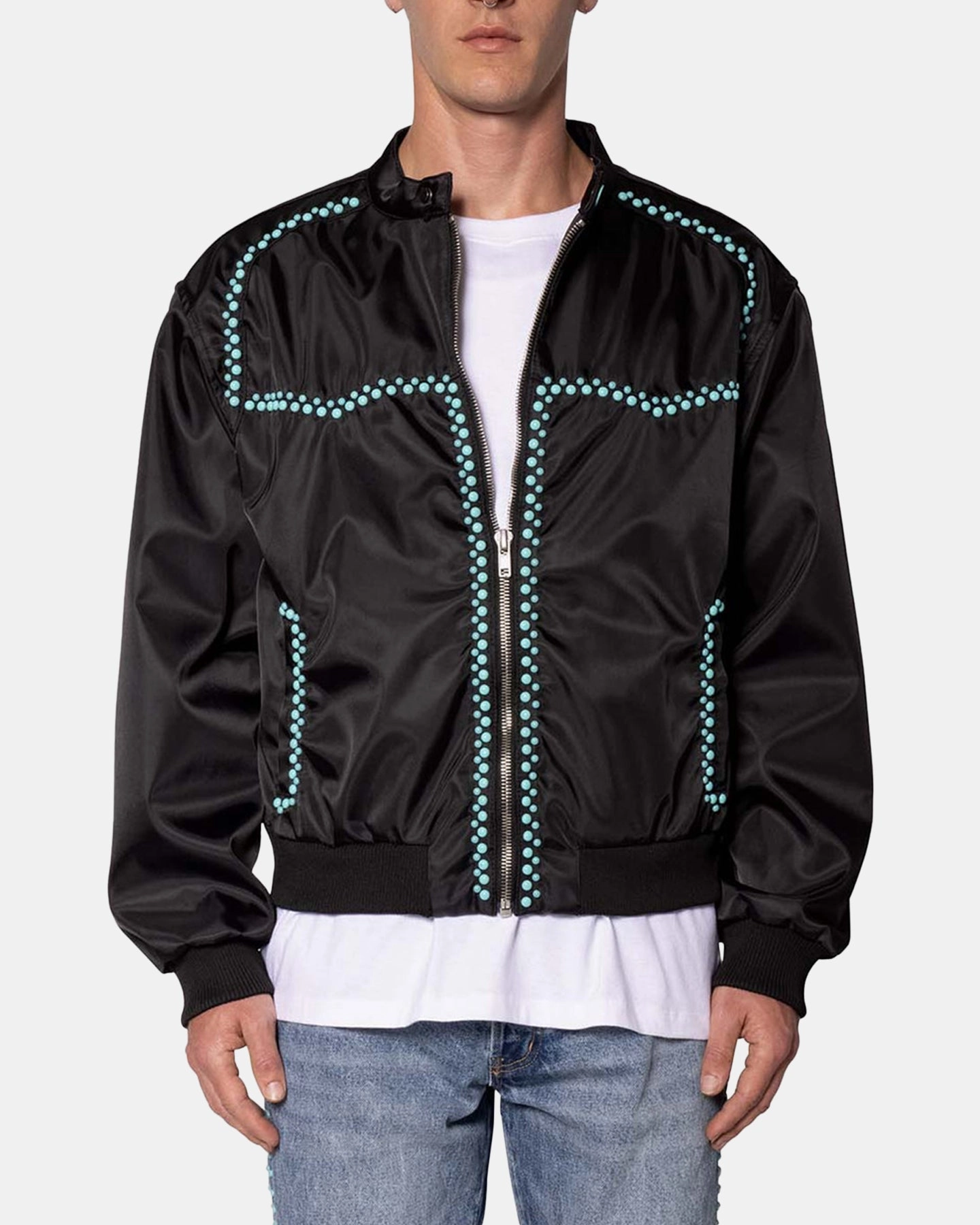 MNML Turquoise Studded Snap Jacket Black waiters