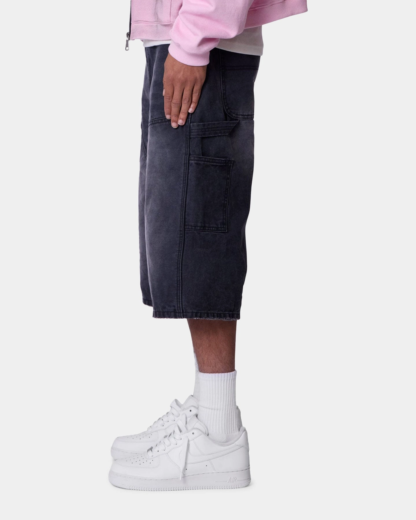 Petite Fit MNML Ultra Baggy Carpenter Shorts Washed Black