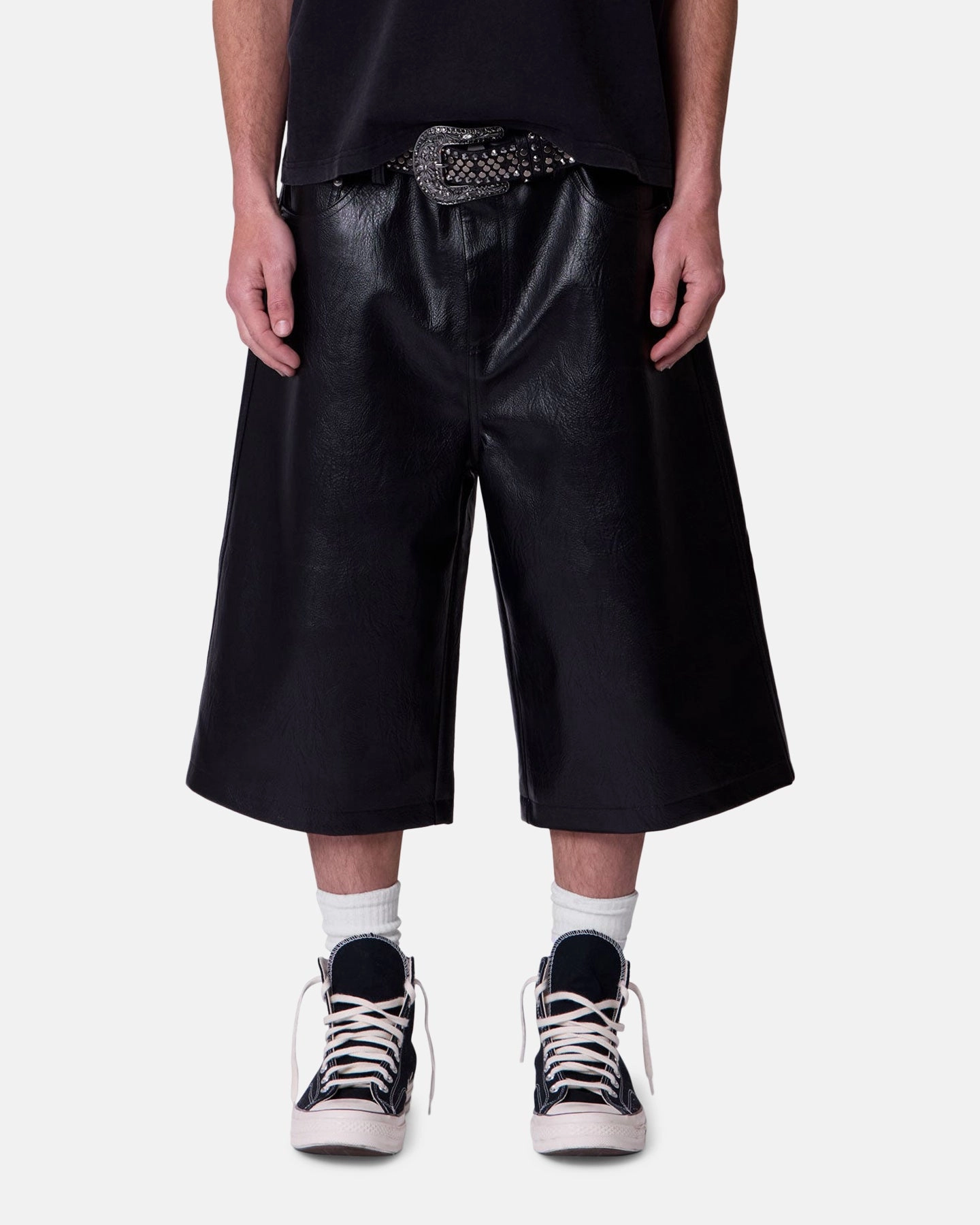 MNML Ultra Baggy Leather Shorts Black mix and match