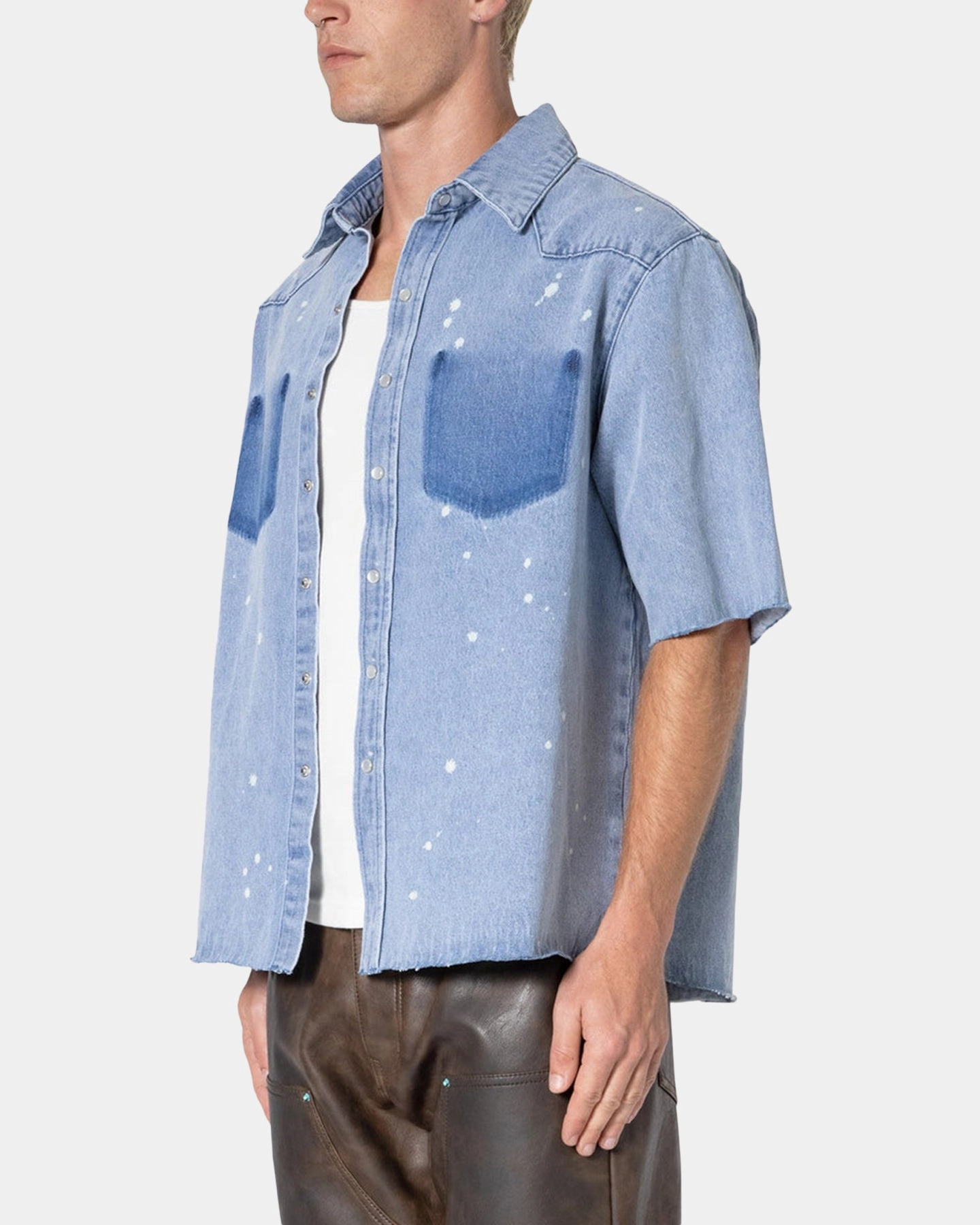 Distribute Adventure Wear MNML Washed Denim Button Up Shirt Blue