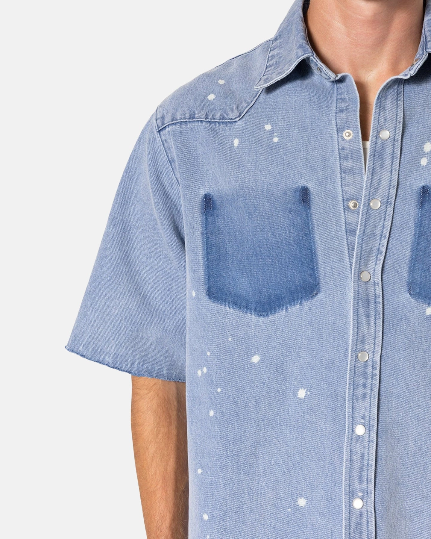 MNML Washed Denim Button Up Shirt Blue Suede Detachable Hood