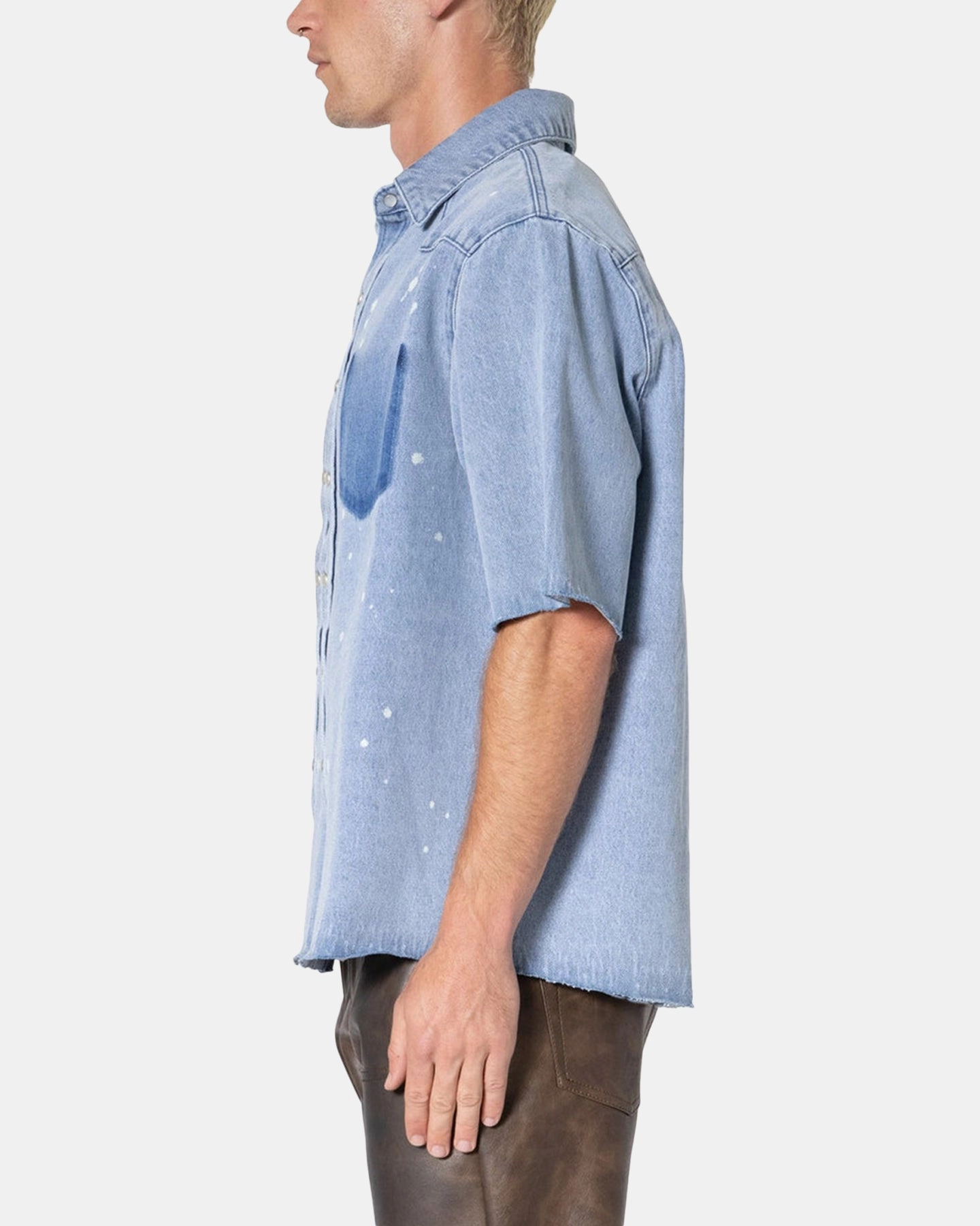 cloudy City Ready MNML Washed Denim Button Up Shirt Blue