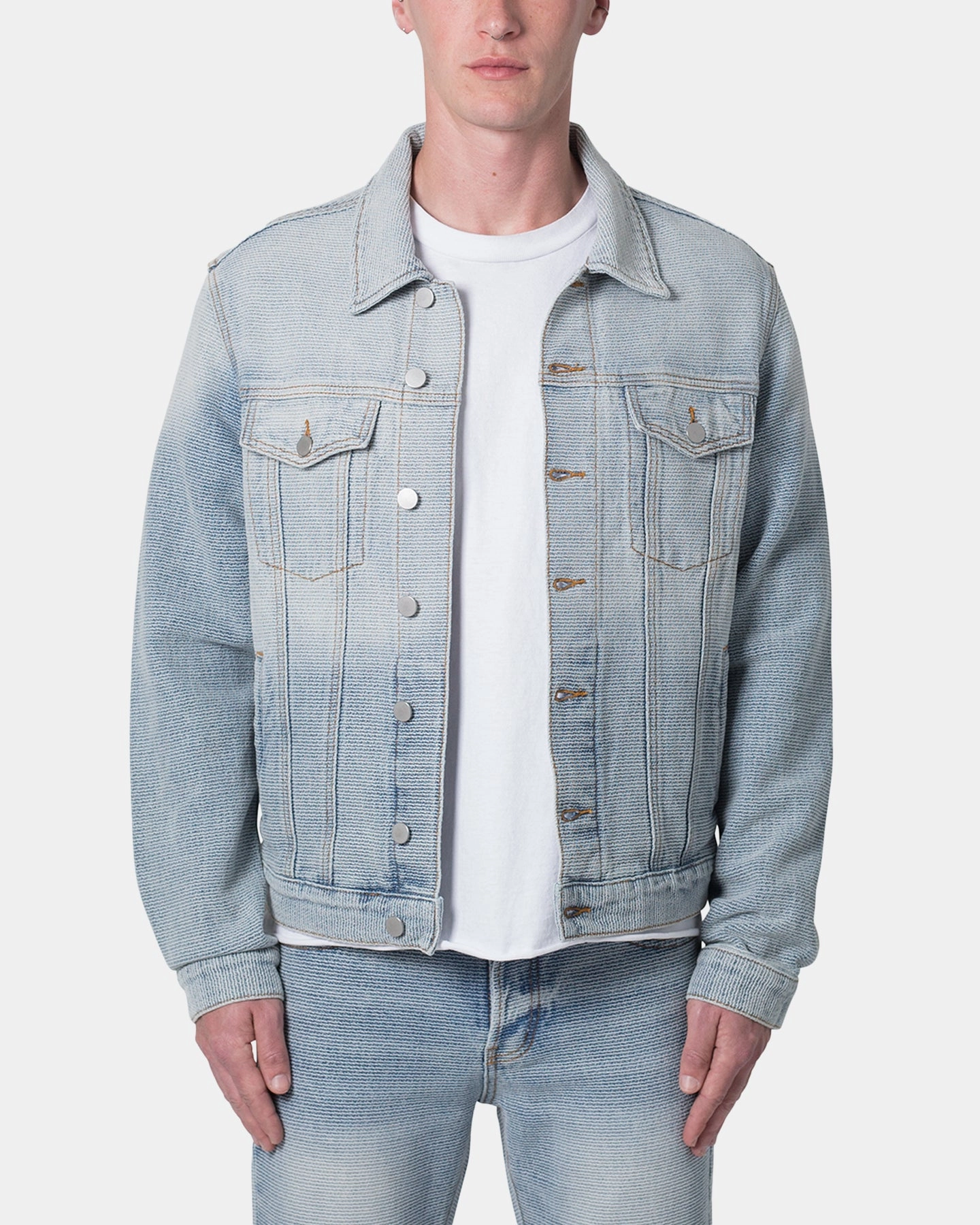MNML Western Crosshatch Trucker Denim Jacket Blue Diploma High-Tech Fabric