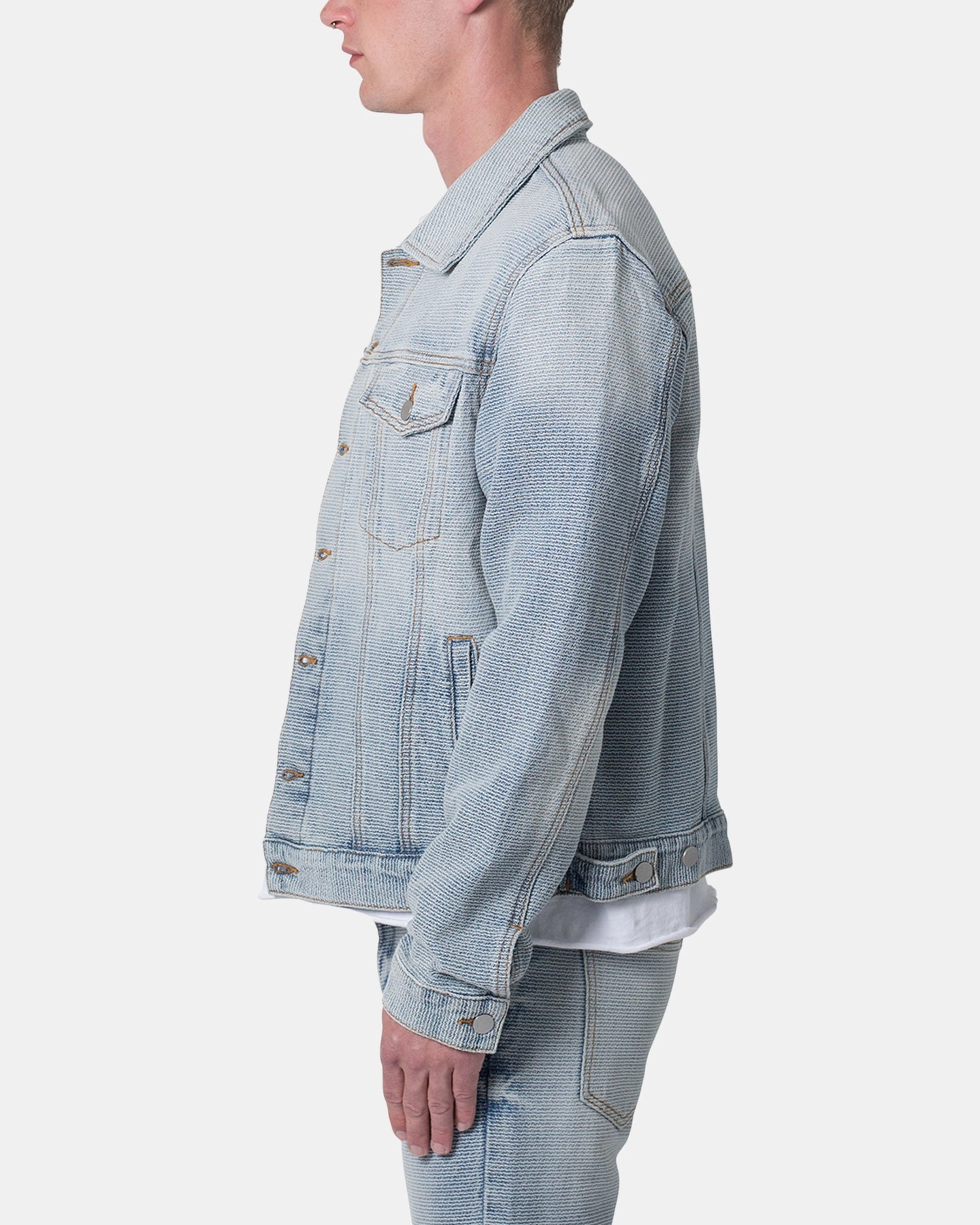 self - treat MNML Western Crosshatch Trucker Denim Jacket Blue