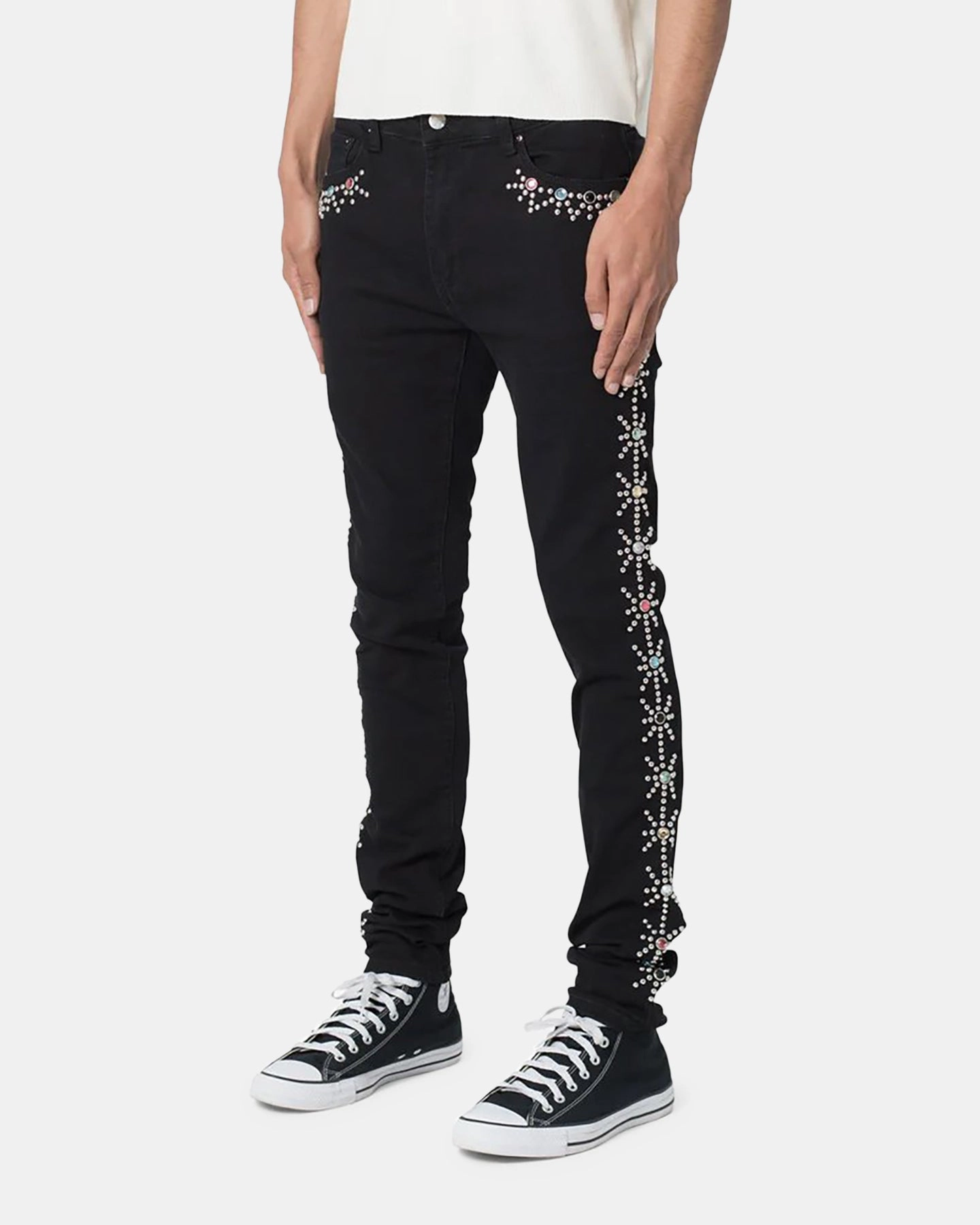 Work Ready Neutral Breathable Brunch Outfit MNML X620 Studded Skinny Denim Jean Black