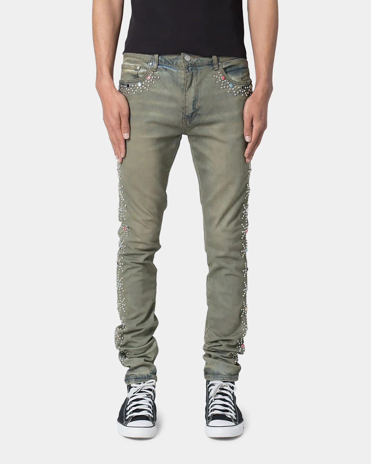 MNML X620 Studded Skinny Denim Jean Blue Utility Fit Flexible Design