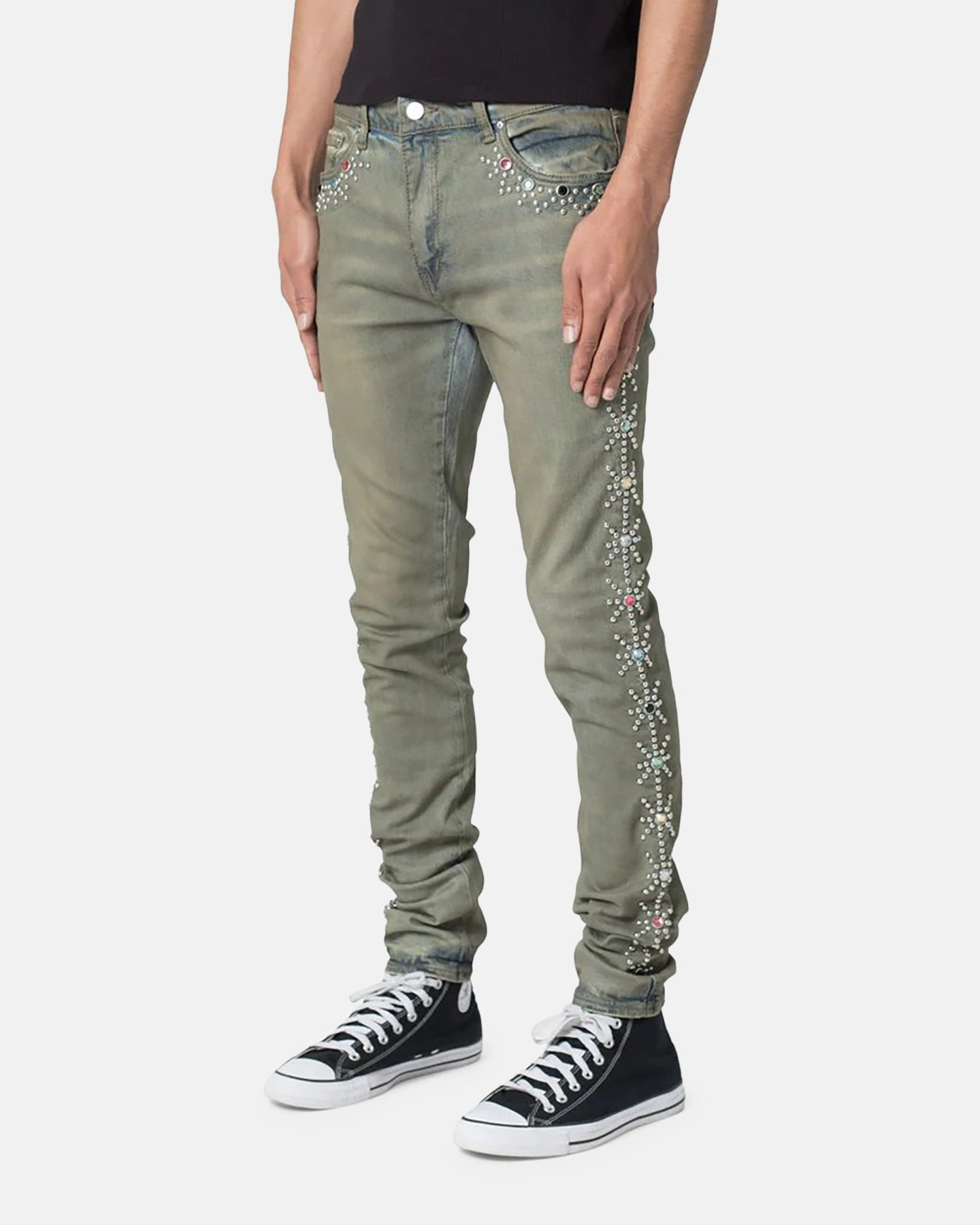MNML X620 Studded Skinny Denim Jean Blue Smart Fit Minimalist Weekend Getaway Casual