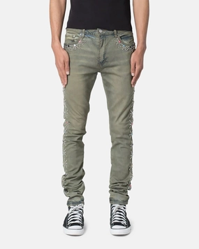 MNML X620 Studded Skinny Denim Jean Blue Utility Fit Flexible Design