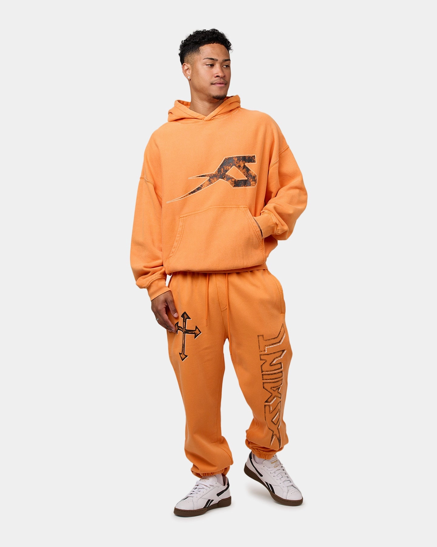 Grid Fleece Lining Saint Morta SSIX Vintage Hoodie Vintage Orange