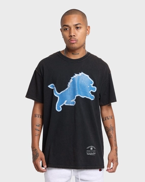 Mitchell & Ness Detroit Lions Oversized Logo Short Sleeve Vintage T-Shirt Vintage Black Lightweight Construction Stretchable Armholes