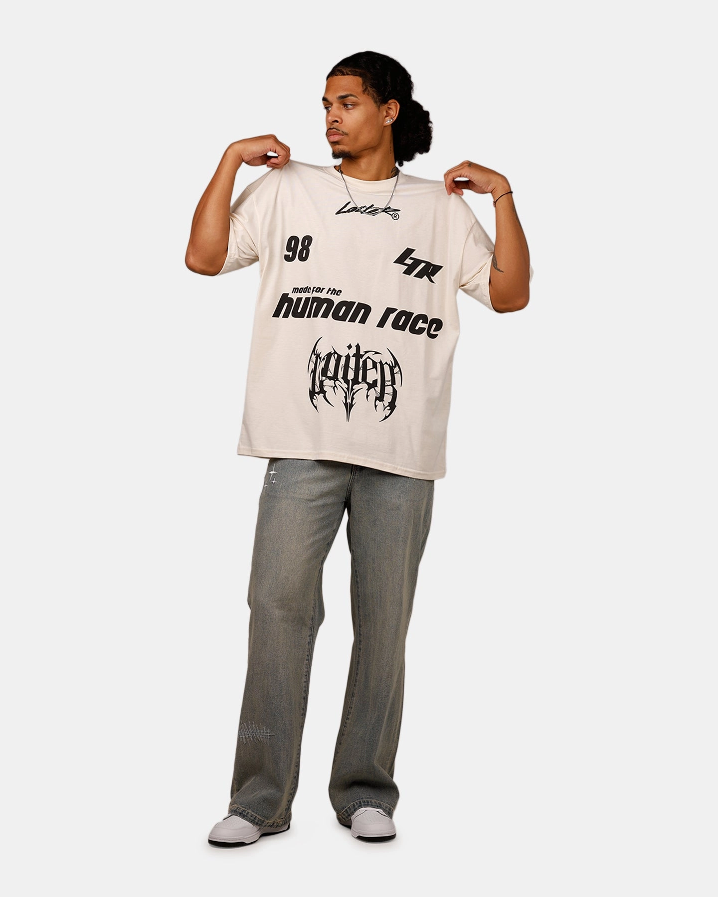 Striped Pattern Soft and Lightweight Loiter Racer T-Shirt Off White