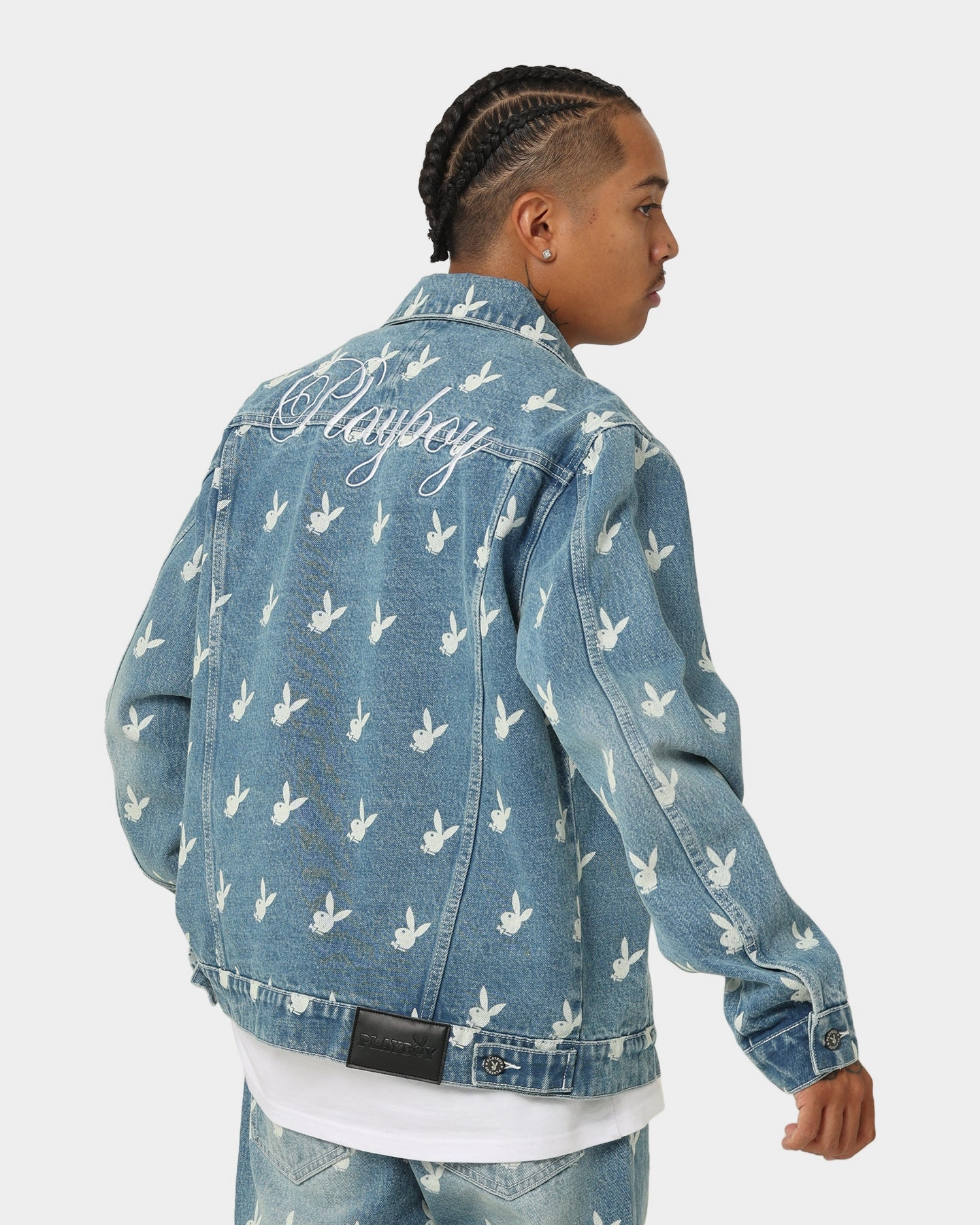 suitable for community activities Reflective Trim Playboy By CK Players Denim Jacket Vintage Blue