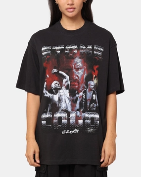 Wrinkle Free Fabric Adjustable Hem Mitchell & Ness X WWE Stone Cold Steve Austin Stone Cold T-Shirt Overdyed Black