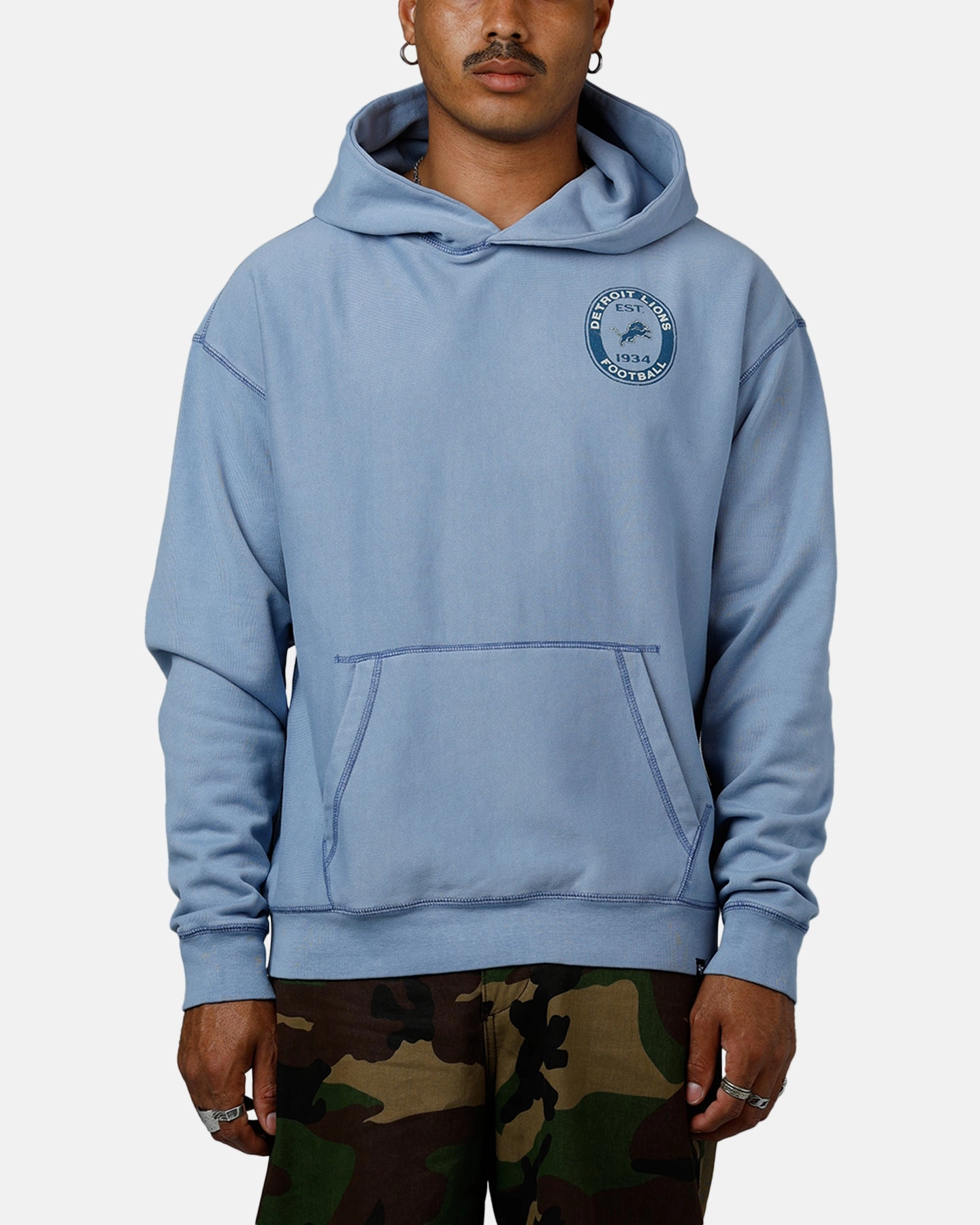 47 Brand Detroit Lions Boot Path Hoodie Blue GloveFriendly Cuff Design