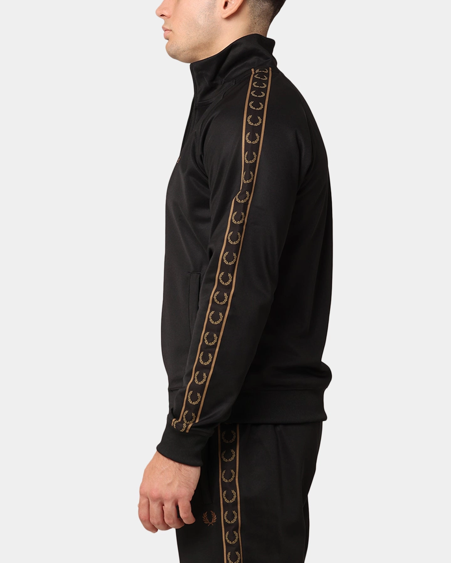 Double Stitched Edging Windbreaker Style Fred Perry Contrast Tape Track Jacket Black/Stone