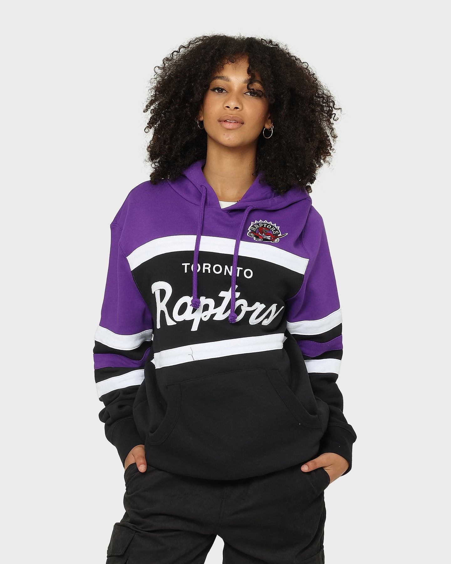 Seamless Edging City Ready Mitchell & Ness Men's Toronto Raptors Head Coach Hoodie Black/Purple