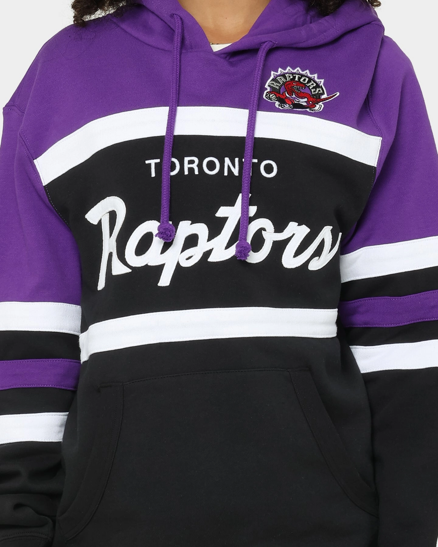 Breathable Mesh Panels Mitchell & Ness Men's Toronto Raptors Head Coach Hoodie Black/Purple