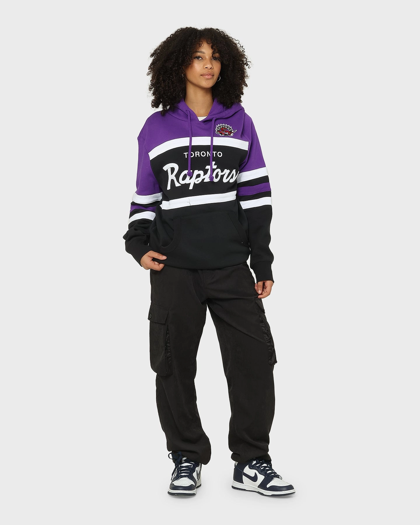 Mitchell & Ness Men's Toronto Raptors Head Coach Hoodie Black/Purple Low Bulk Design Courage