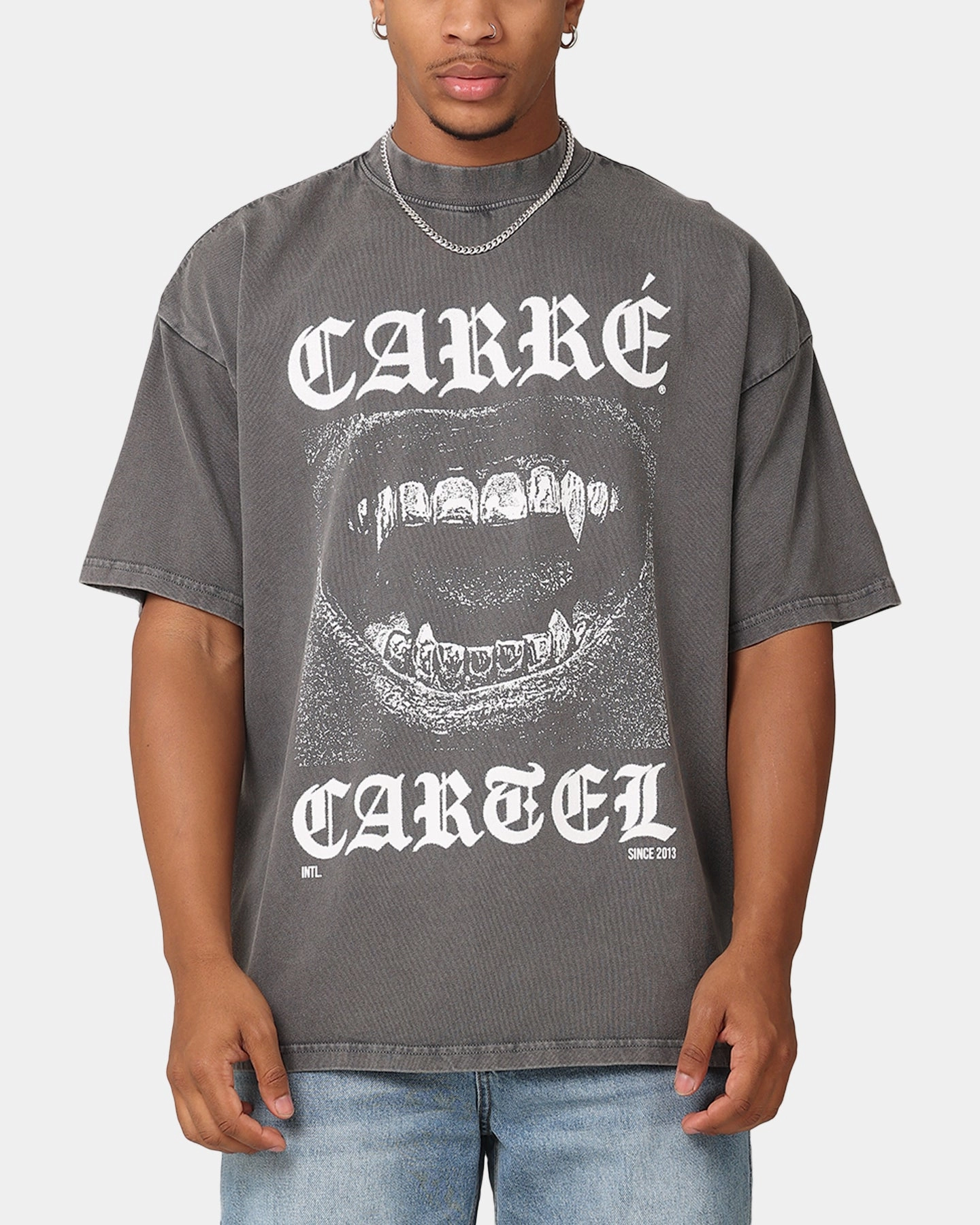 Carre Cartel Mock Neck T-Shirt Washed Charcoal Trendy Casual Wear