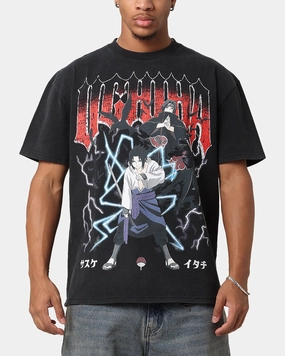 Goat Crew X Naruto Uchiha Bros Heavy T-Shirt Vintage Black Versatile Trend