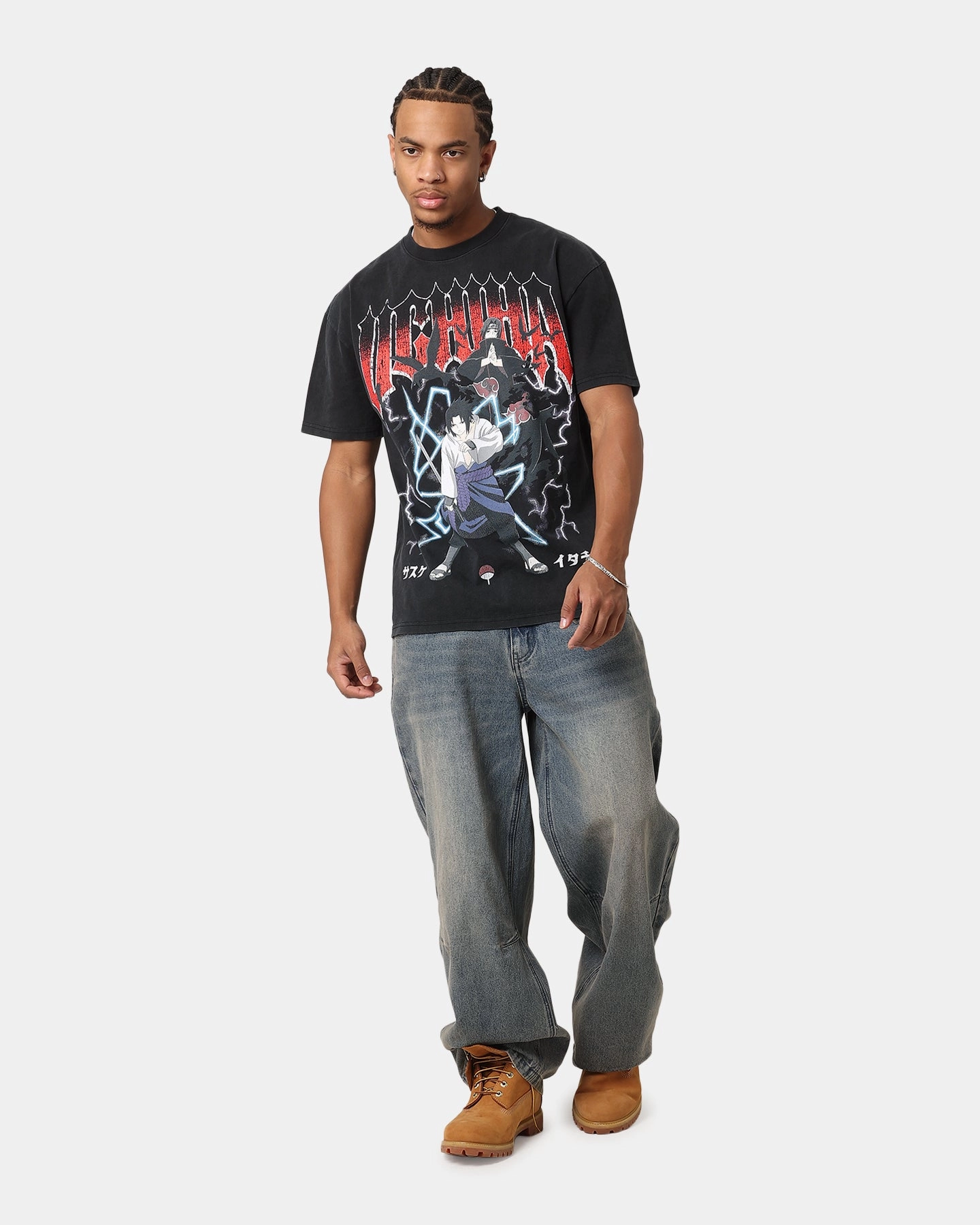 Goat Crew X Naruto Uchiha Bros Heavy T-Shirt Vintage Black Street Casual Look