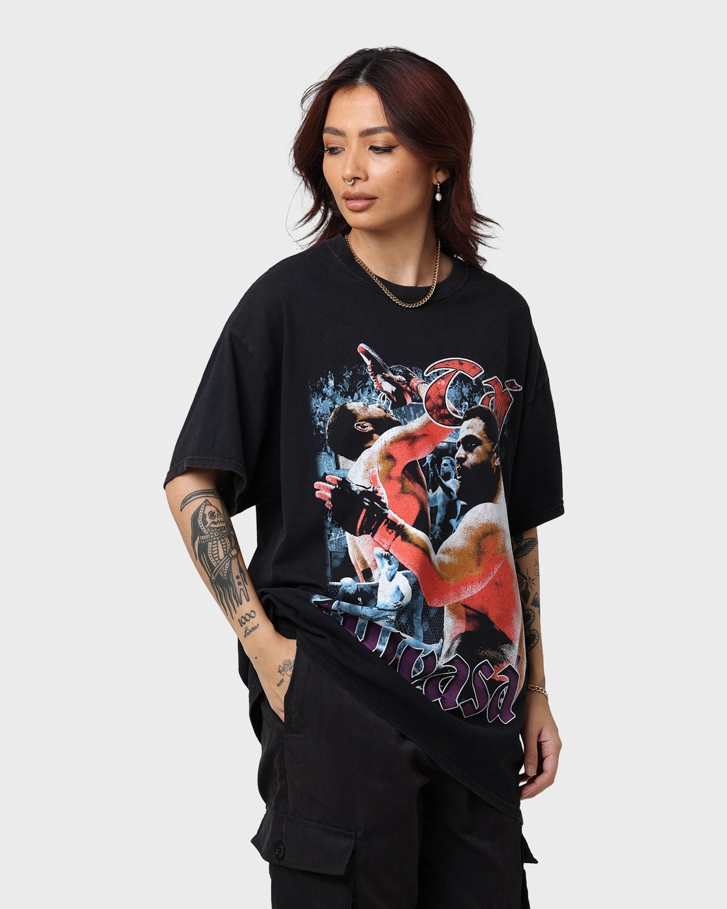 Goat Crew X Tai Tuivasa Bam Bam Vintage T-Shirt Washed Black Trendy Comfort Fit Anti Pill Surface