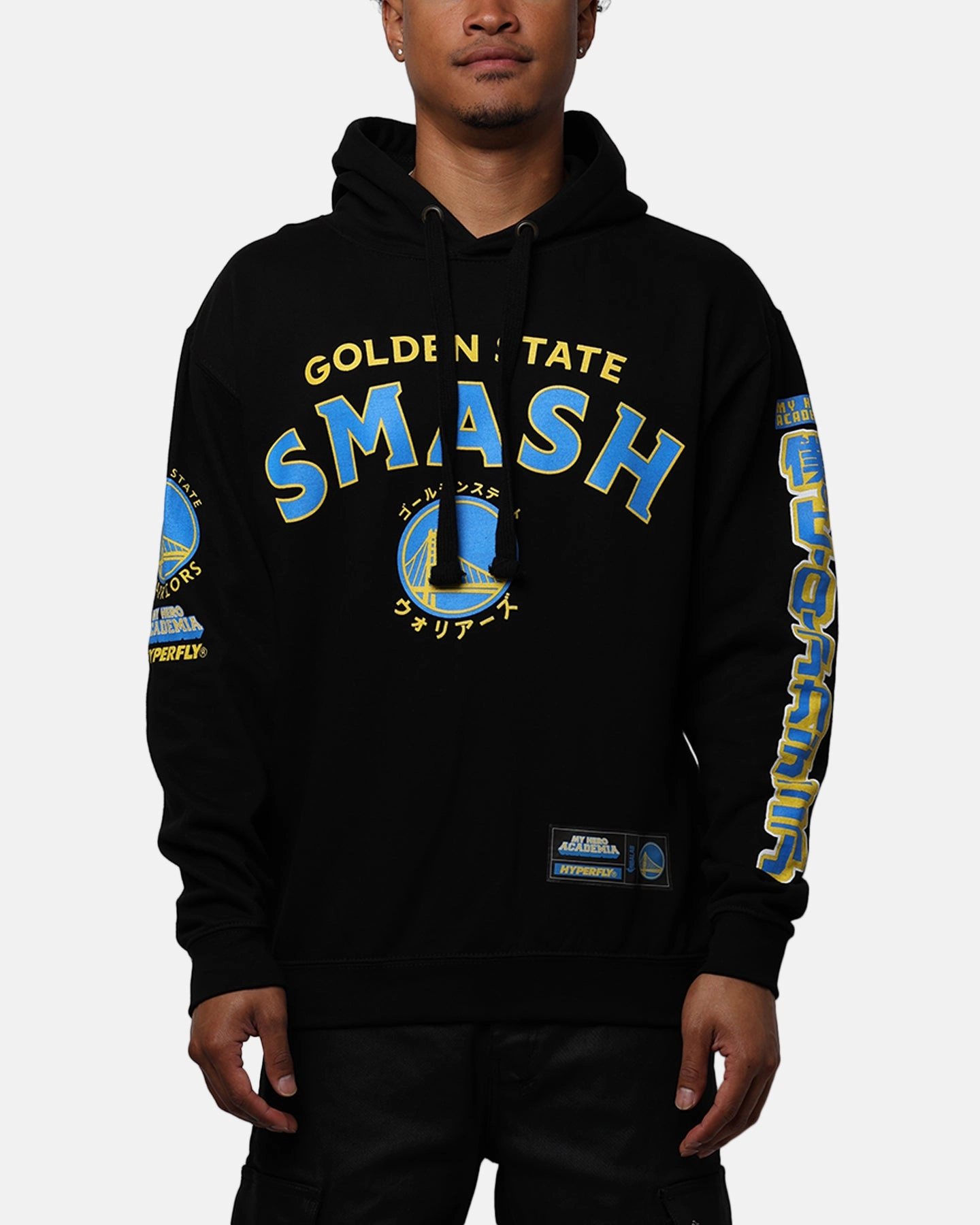Hyperfly X My Hero Academia X NBA Golden State Warriors Hoodie Black suitable for performance costumes Road Trip