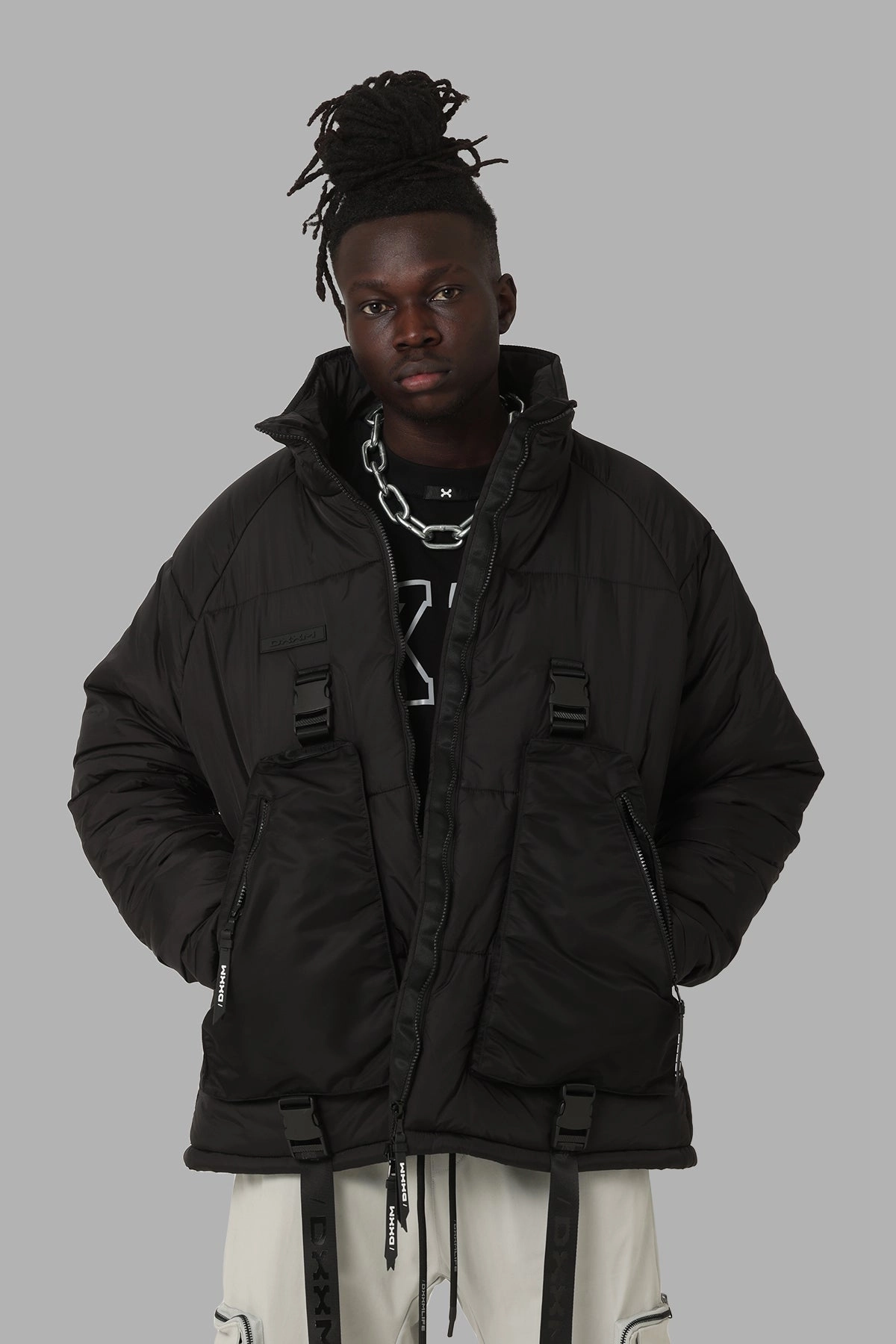 Sleepwear Adjustable Hem DXXMLife L-6 B Tactical Puffer Jacket Black