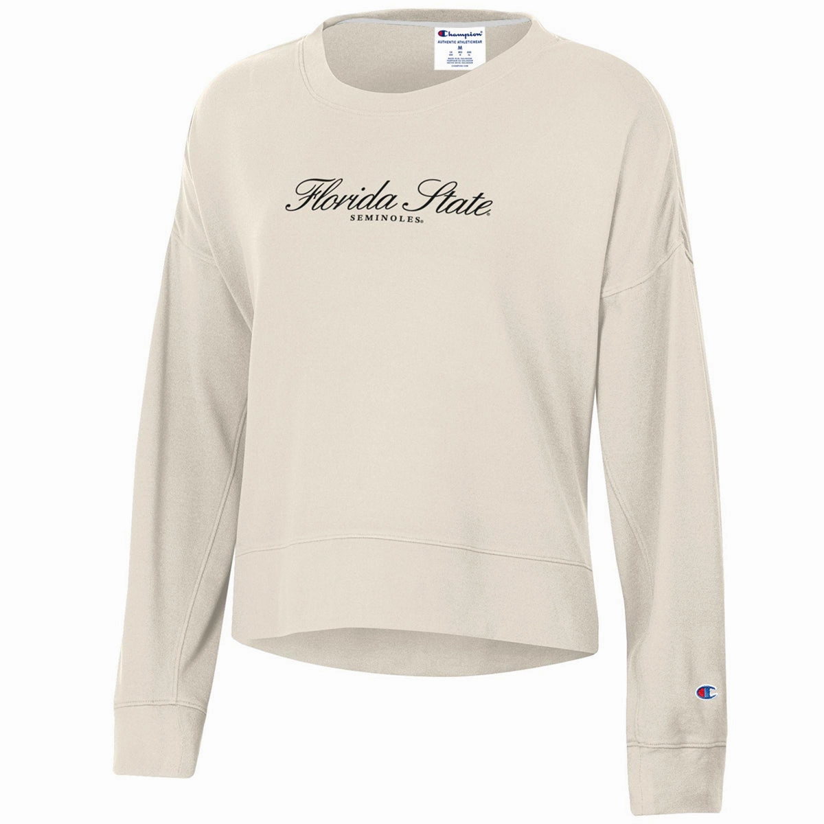 Contrast Binding Champion Women's Florida State Seminoles Sueded Crew Fleece - Ivory