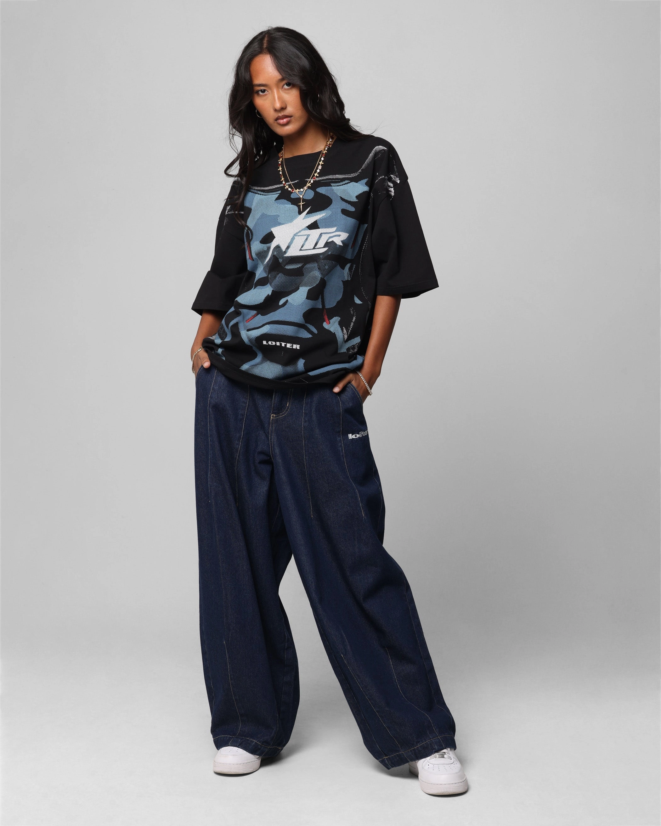 Loiter Motocross Vintage T-Shirt Black/Navy Blue Comfy Layer