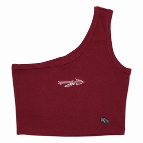 Hype & Vice Women's Spear Logo One Shoulder Crop Tank - Garnet young users