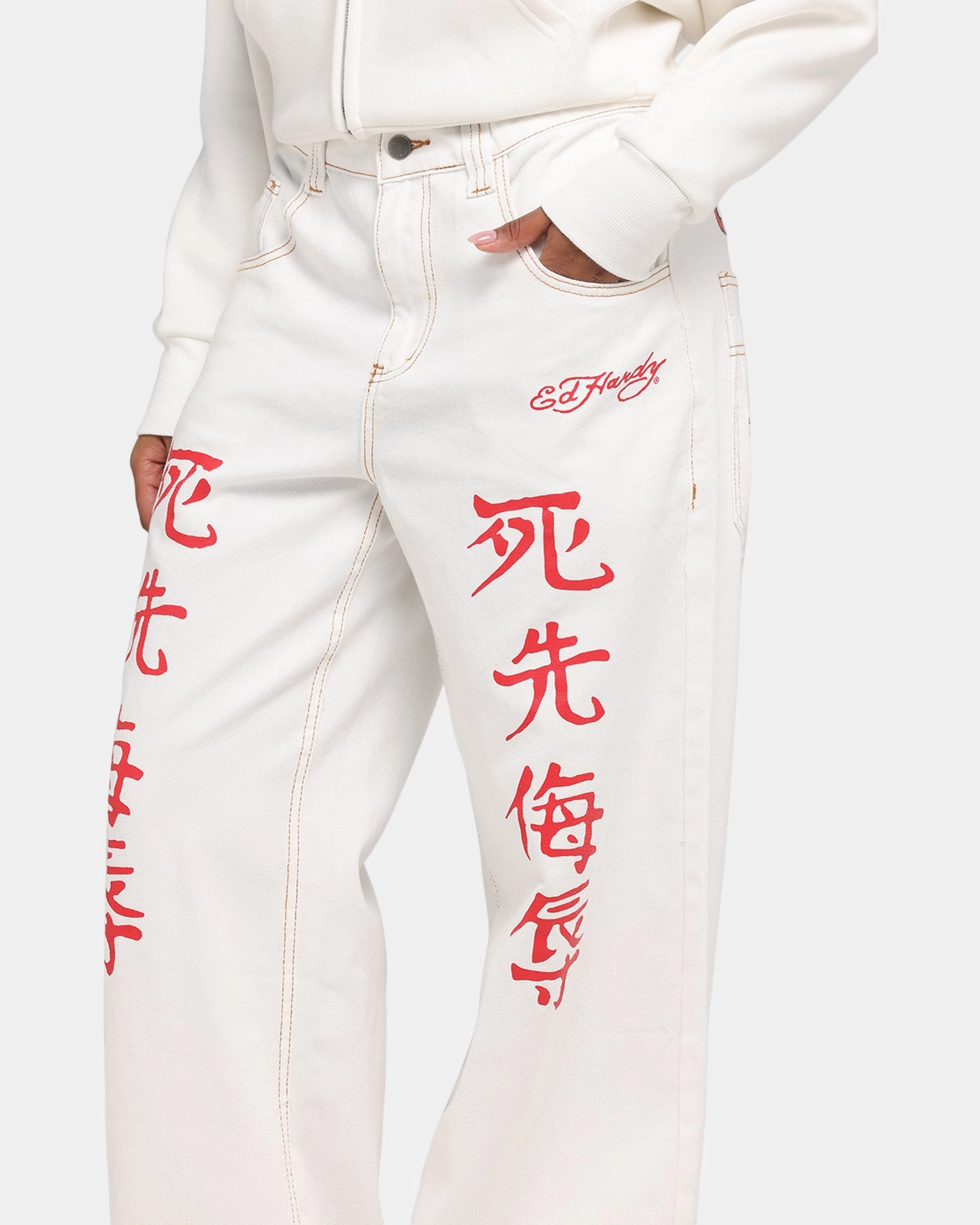 Cool Silhouette Ed Hardy Death Before Dishonour Jeans Off White