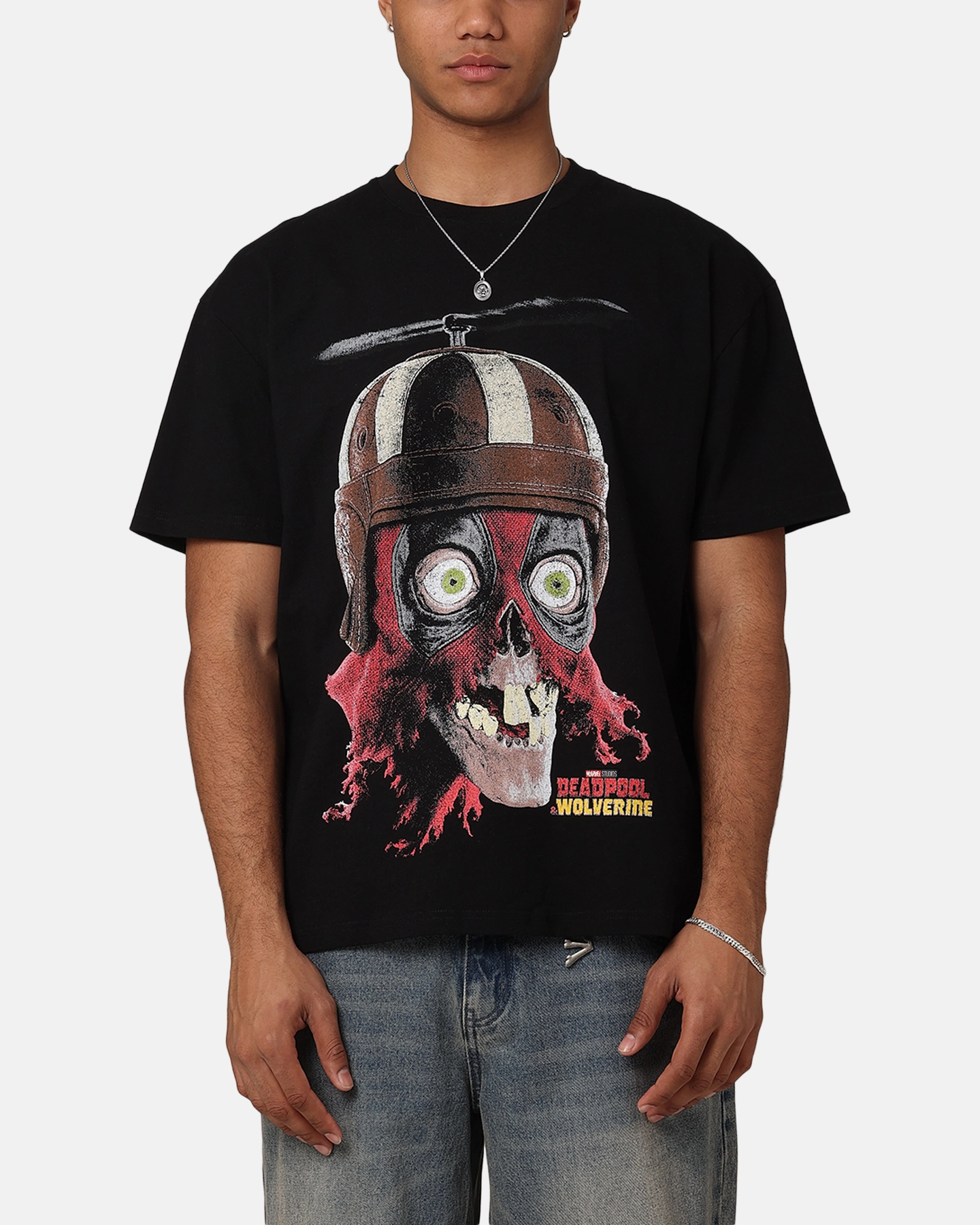Goat Crew Marvel Deadpool Headpool Vintage T-Shirt Black Acidwash Smart Layer Timeless Look Wear