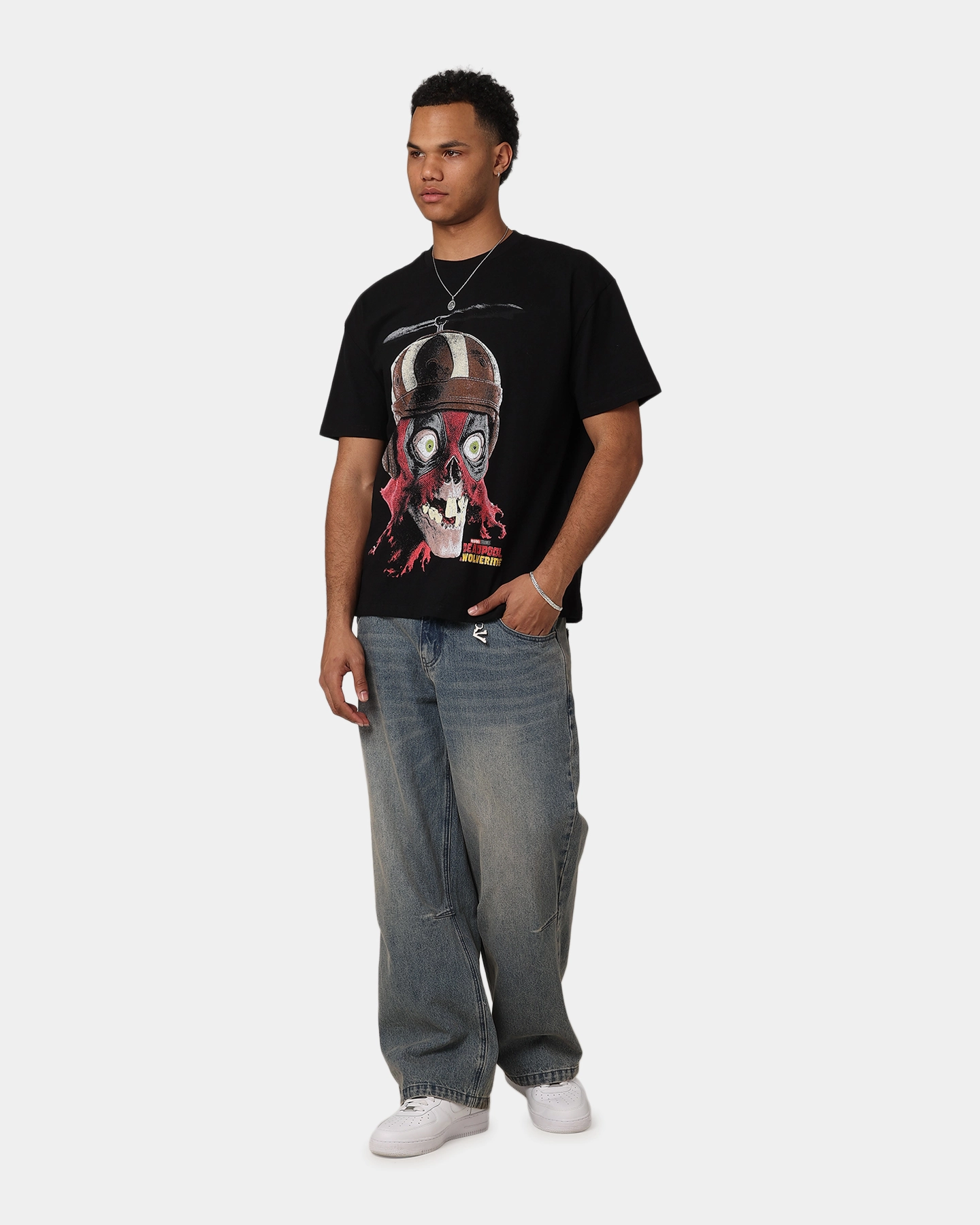 On-the-Go Comfort Practical Wear Goat Crew Marvel Deadpool Headpool Vintage T-Shirt Black Acidwash