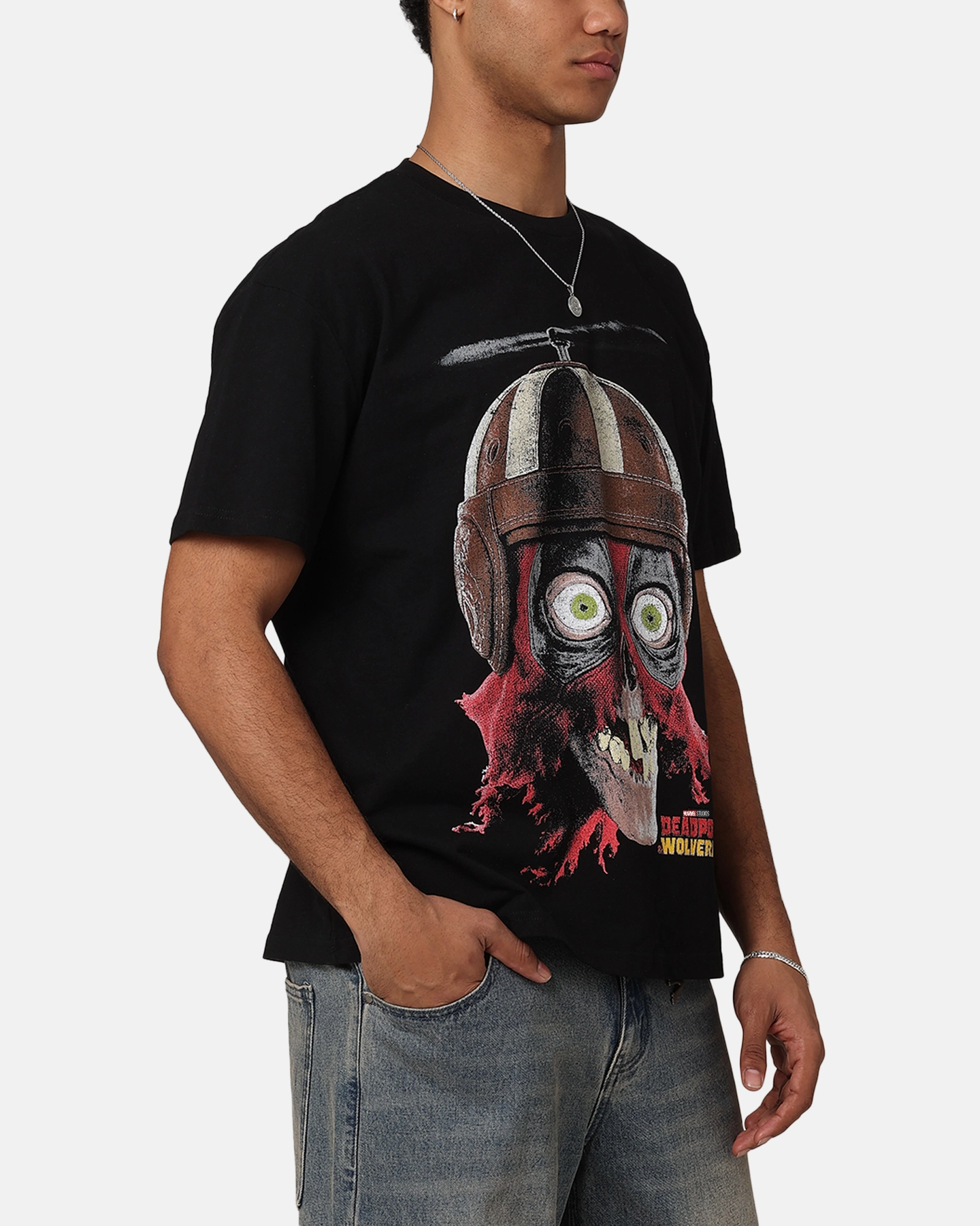 Chilly Layer Goat Crew Marvel Deadpool Headpool Vintage T-Shirt Black Acidwash