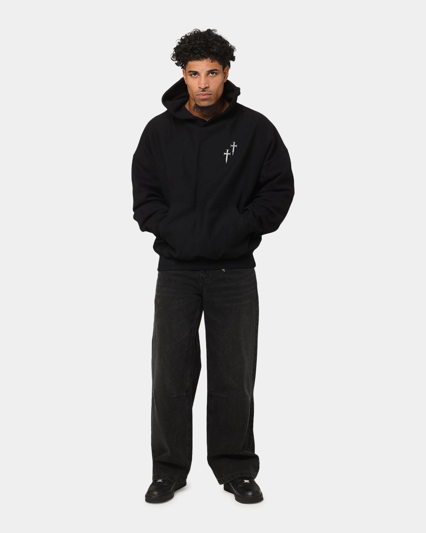 Respect Button Snap Conversion Saint Morta Ride Or Die Boxy Hoodie Black