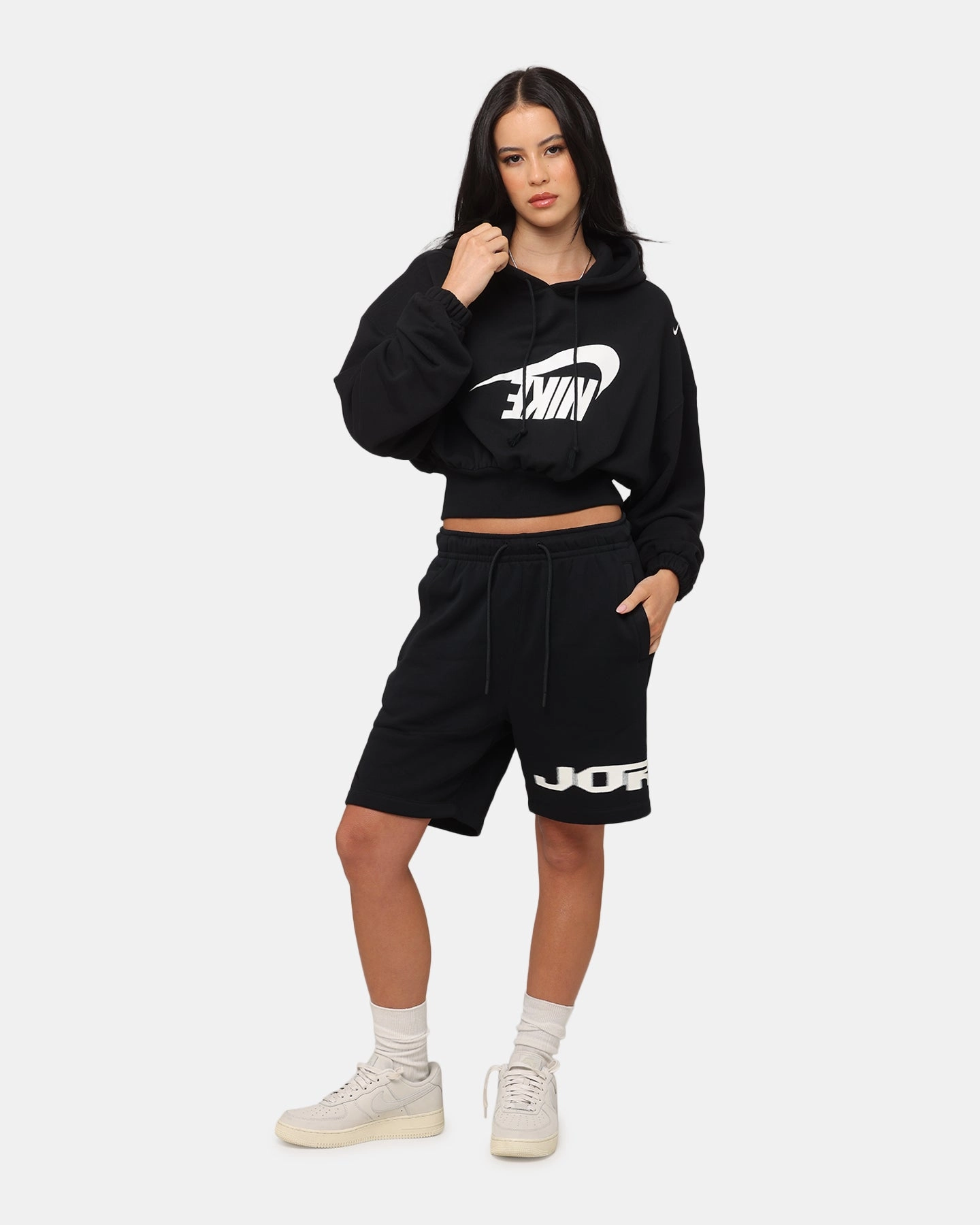 Tactics Protect Nike Women's Sportswear Oversized Cropped Fleece Pullover Hoodie Black/Sail