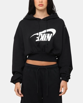 Grid Fleece Lining Nike Women's Sportswear Oversized Cropped Fleece Pullover Hoodie Black/Sail