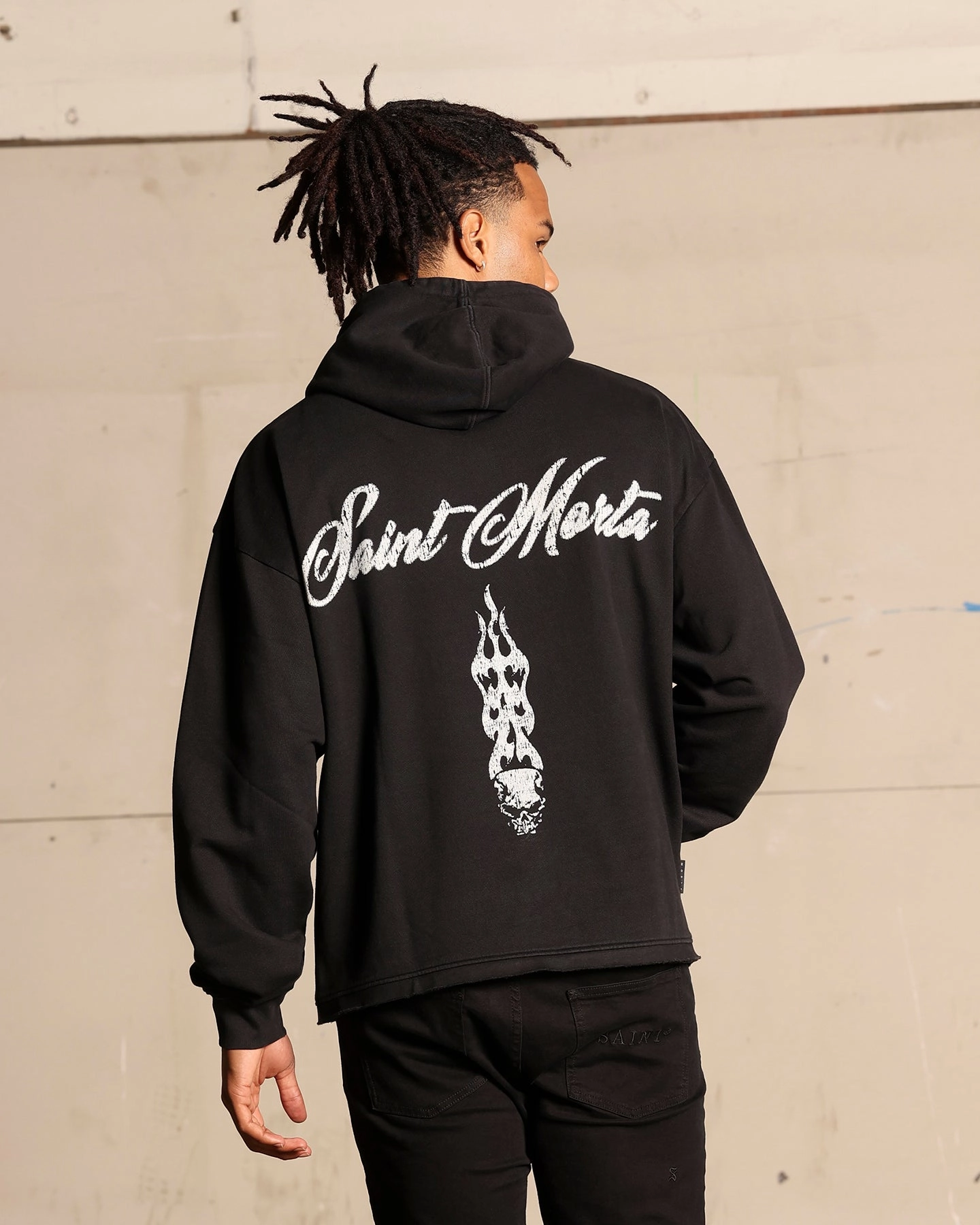 Three Layer Laminate Saint Morta Roadhouse Boxy Hoodie Washed Black