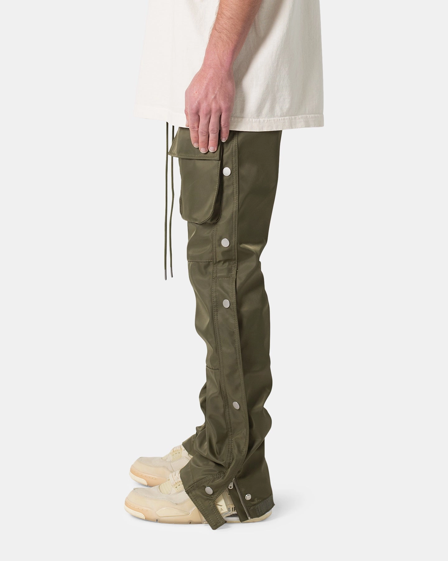 Non Tapered Leg MNML Snap Front Cargo Pants Olive