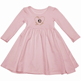 Wes & Willy Infant/Toddler Seminole Logo Heart Design Long Sleeve Tri-blend Dress - Pink Eye-Catching