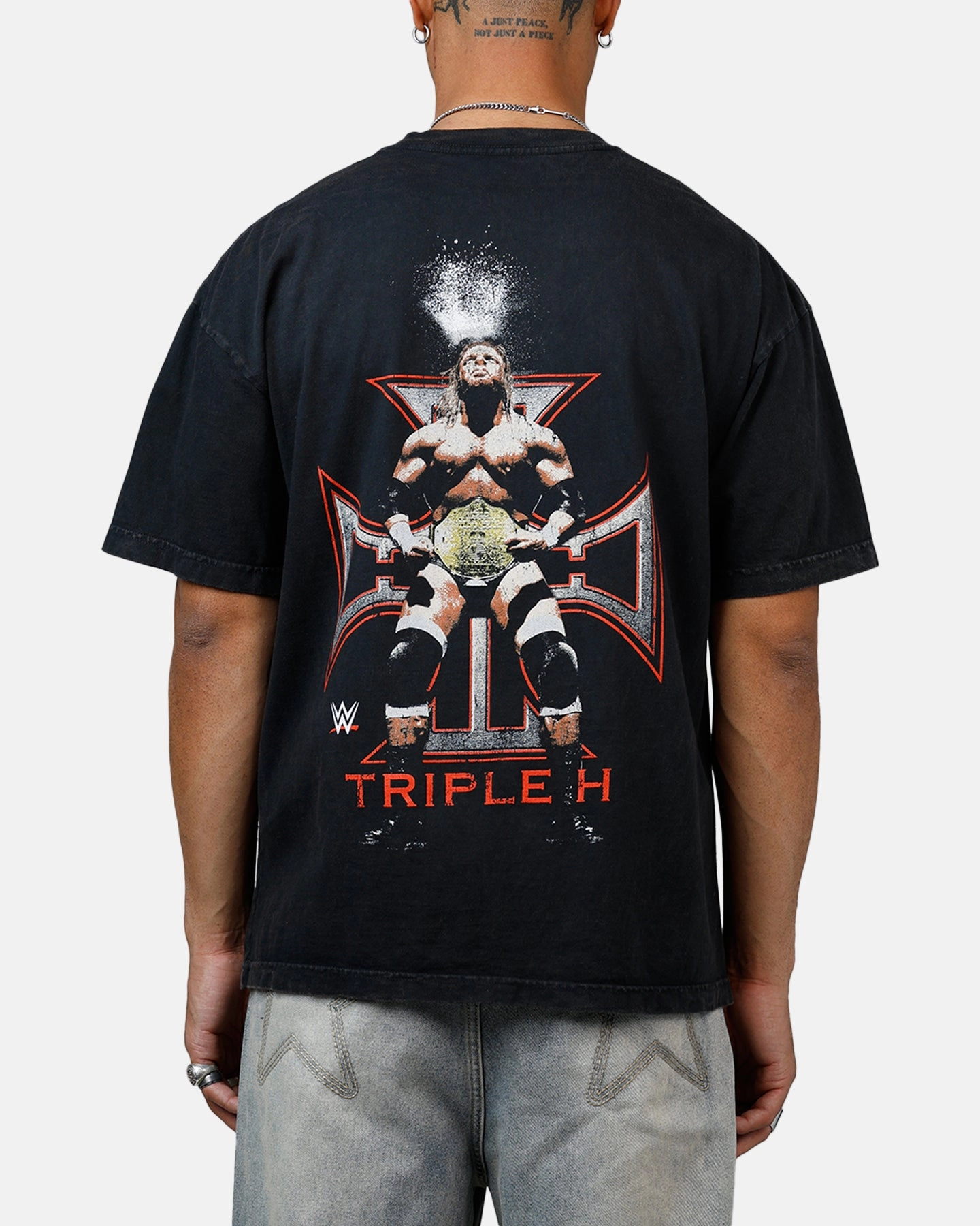 Cozy Feeling Side Vent Design Culture Kings X WWE Triple H Wrestlemania XLI Vintage T-Shirt Black Acidwash