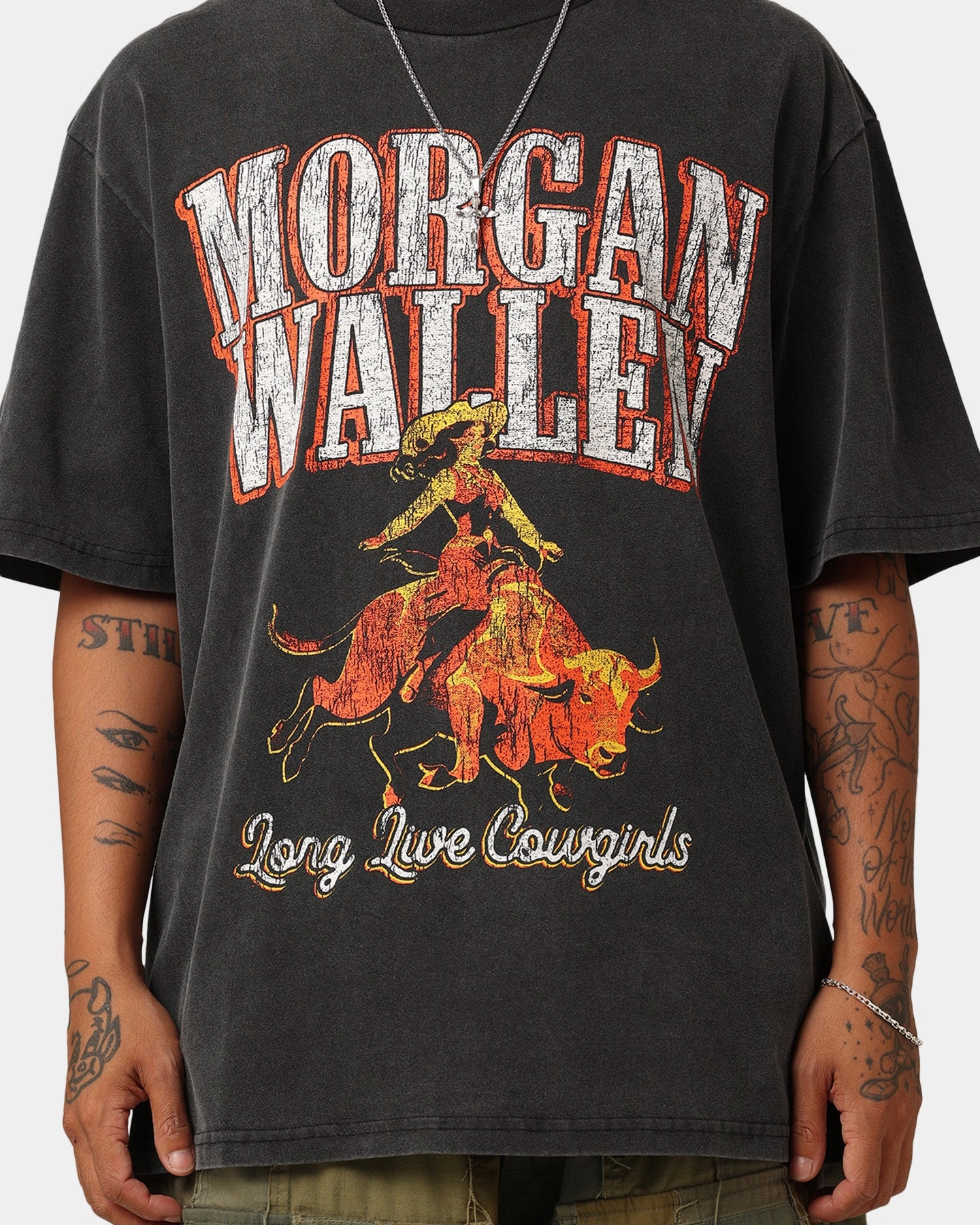 Morgan Wallen Long Live Cowgirls T-Shirt Washed Black Snag Resistant Surface